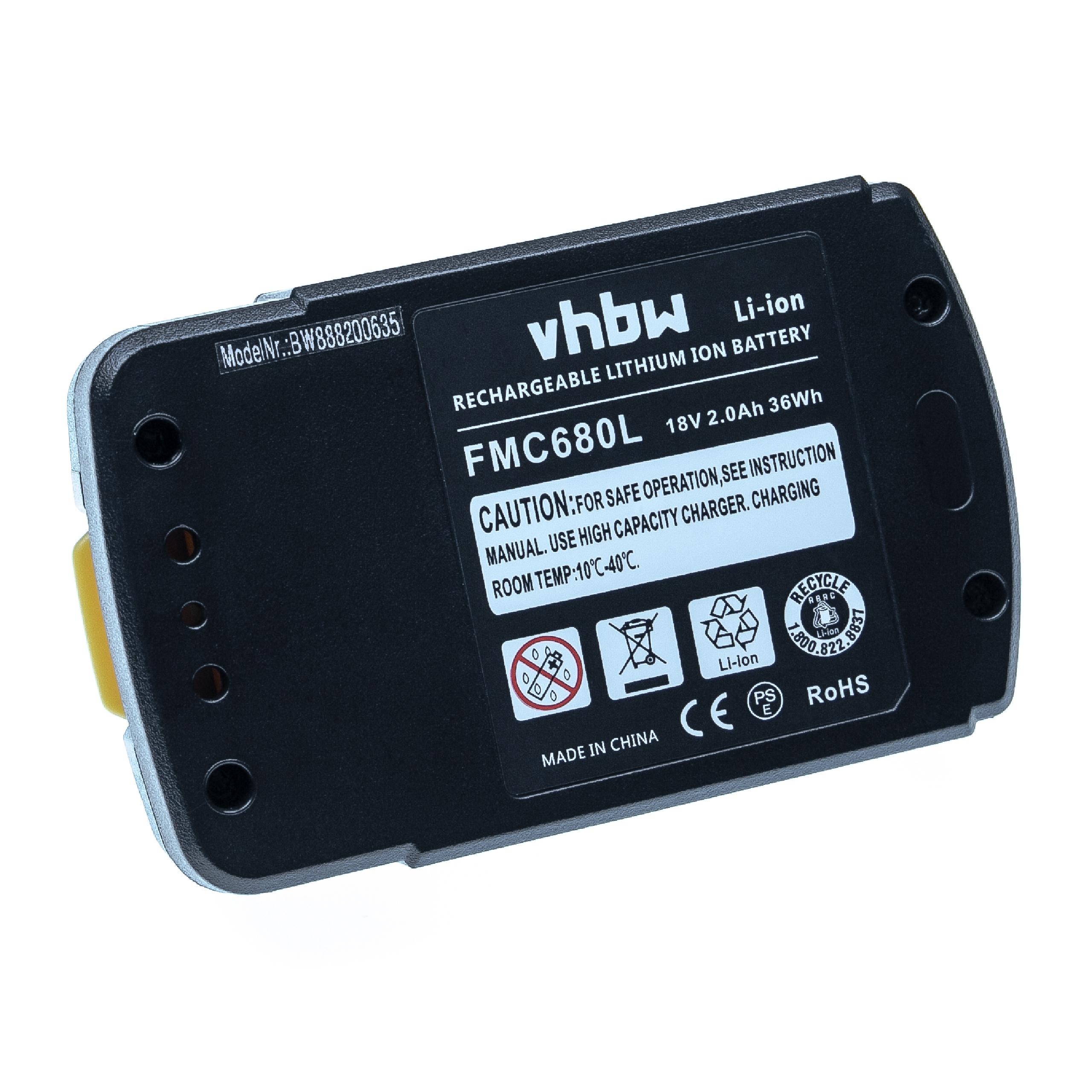 Battery replaces Stanley FMC687L Electric Power Tool - 2000 mAh, 18 V, Li-Ion