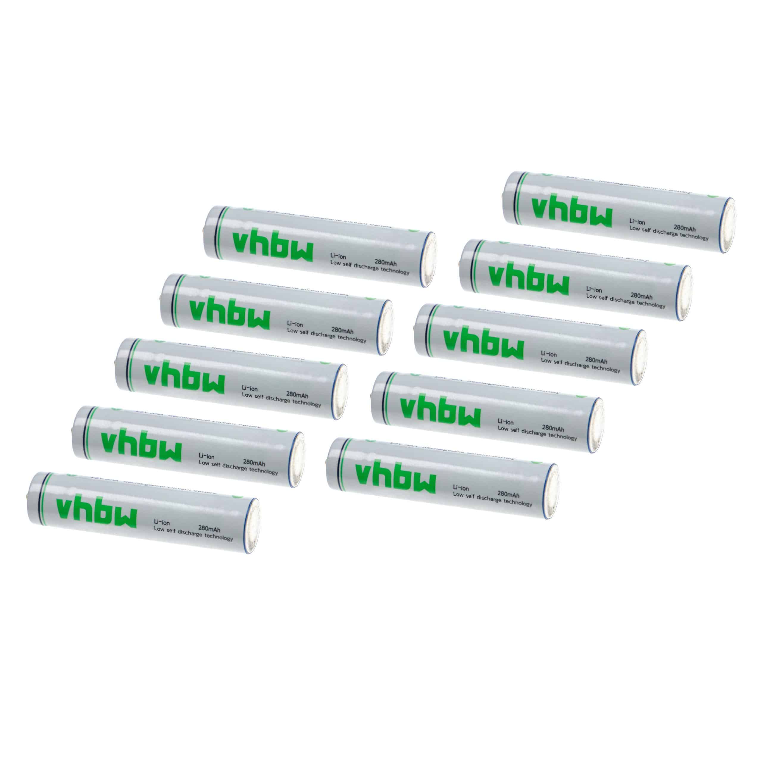 AAA Micro Replacement Battery (10 Units) for Use in Various Devices - 280 mAh 1.5 V Li-Ion