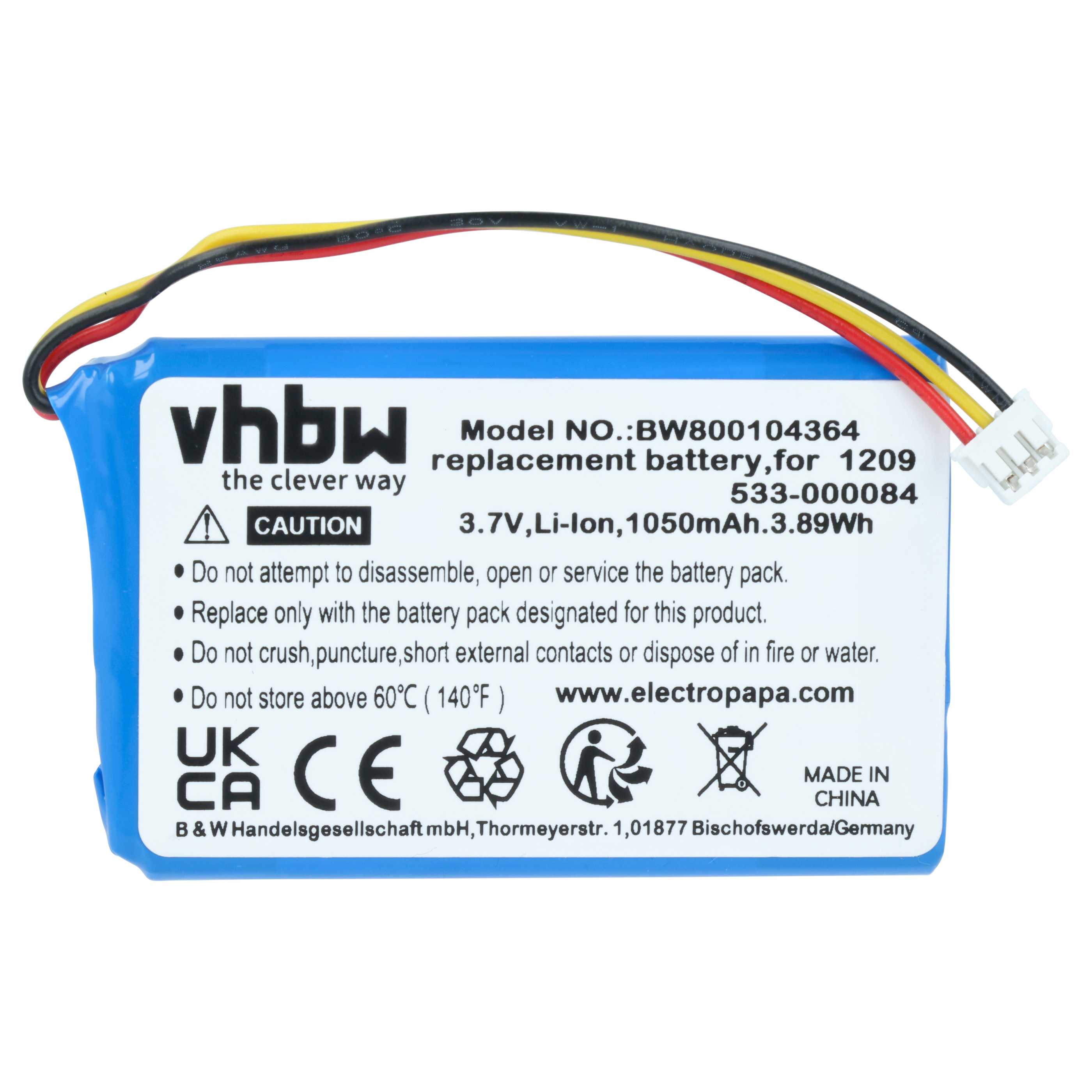 Remote Control Battery replaces Logitech 1209, 533-000084 - 1050 mAh 3.7 V Li-Ion