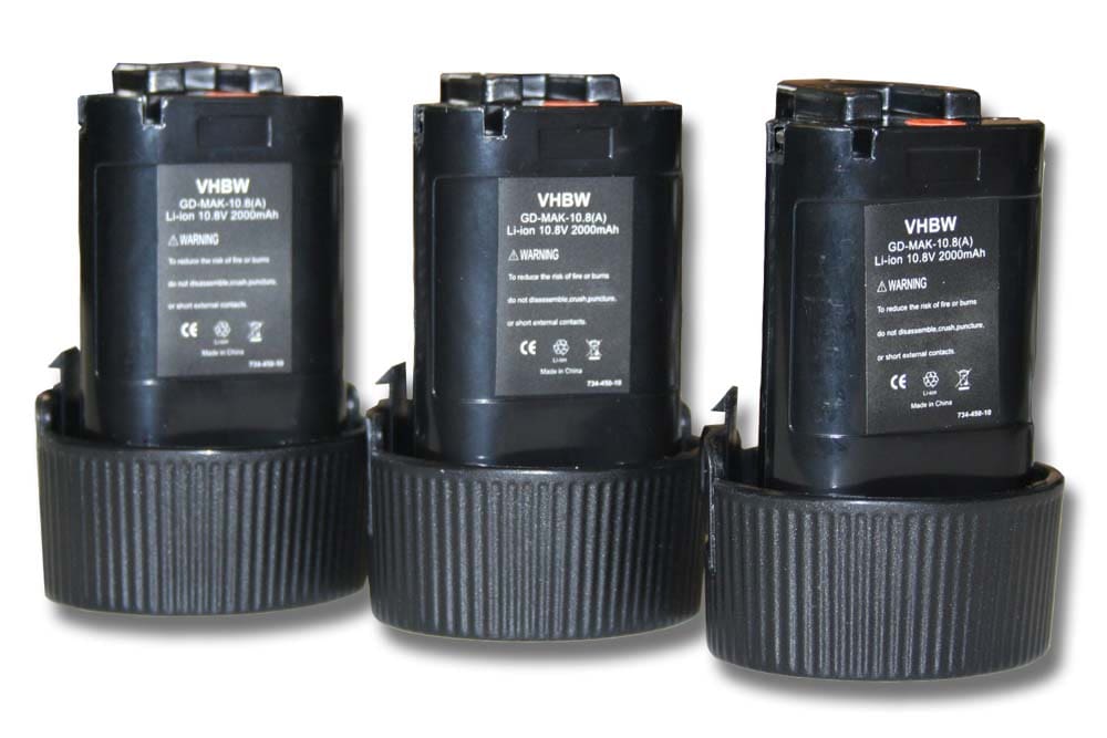 Batteries (3x pièces) remplace Makita BL1013 pour outil électrique - 2000 mAh, 10,8 V, Li-ion