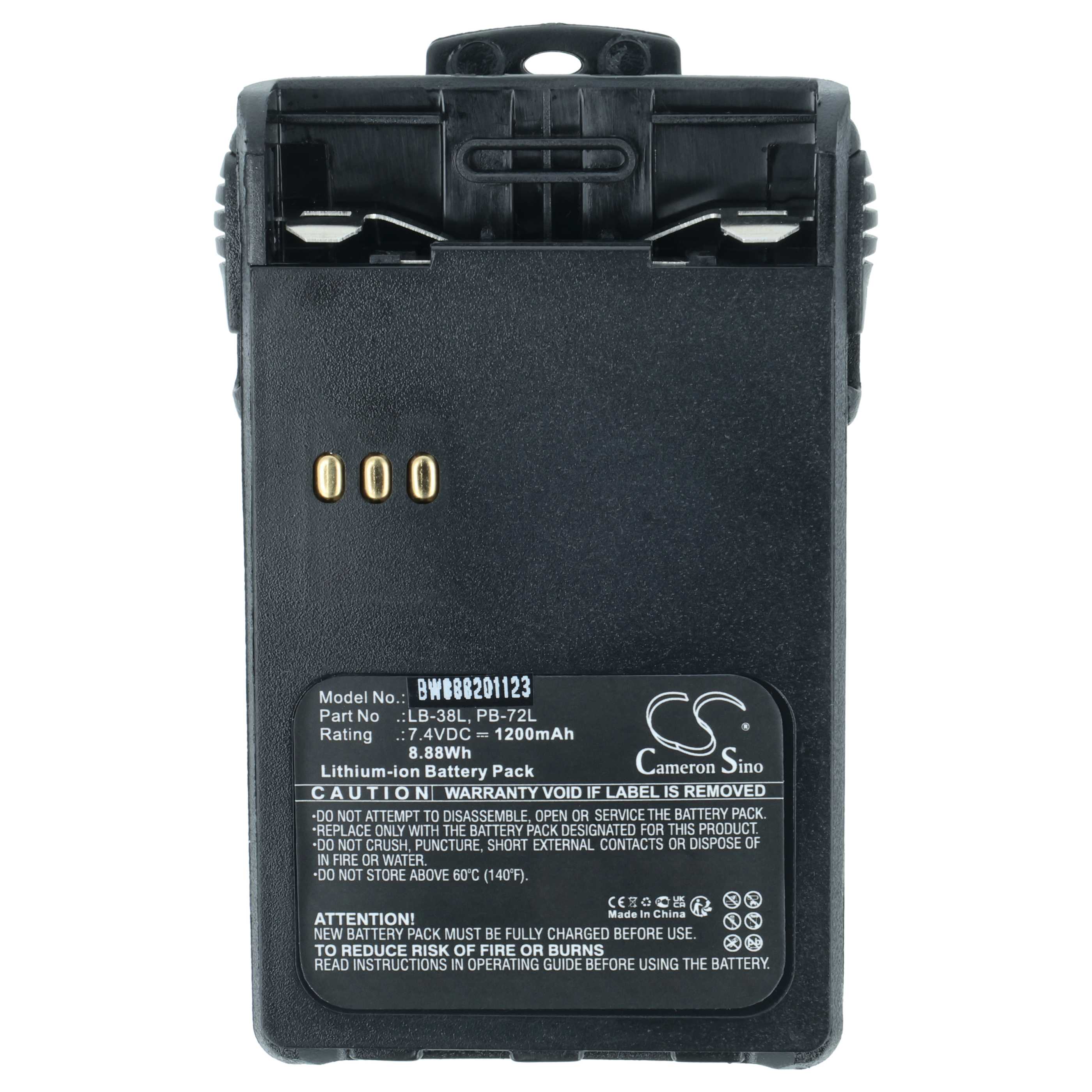Radio 2x Battery replaces Huntec PB200, LB-62L, PB-72L, LB-38L, PB400 - 1200 mAh 7.4 V Li-Ion + Belt Clip