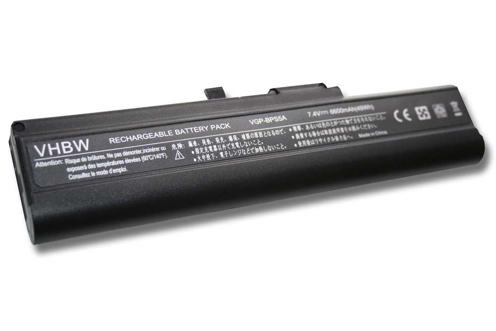 Batería reemplaza Sony VGP-BPS5, VGP-BPL5, VGP-BPL5A para notebook Sony - 6600 mAh 7,4 V Li-Ion negro