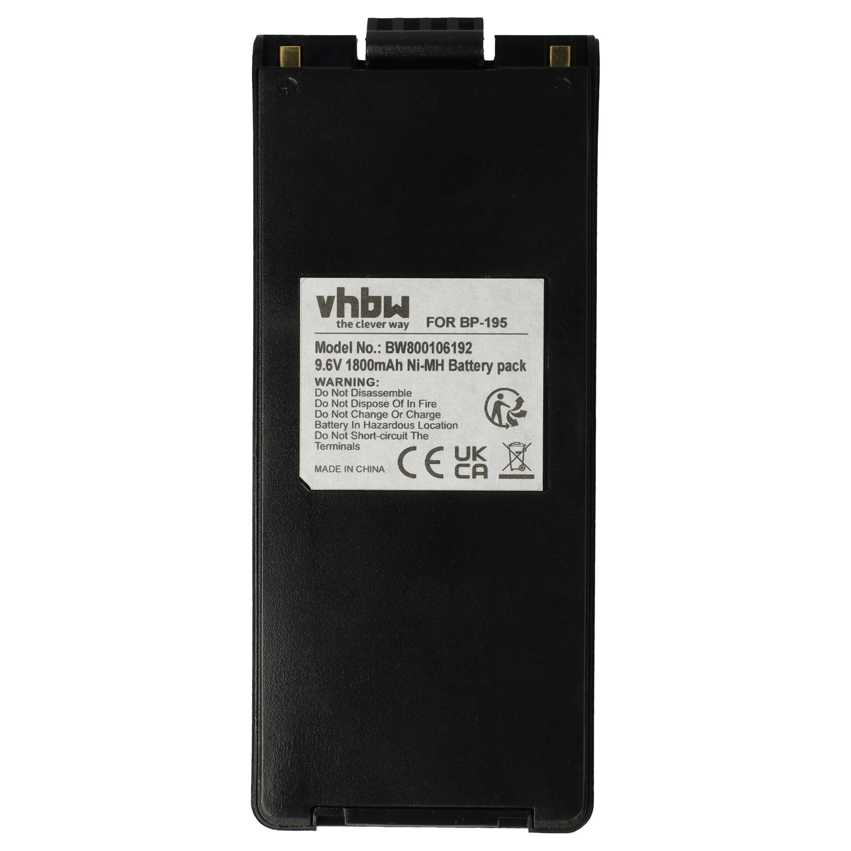 Batteria per dispositivo radio sostituisce Icom BP-195, BP-196H, BP-196, BP-196R Icom - 1800mAh 9,6V NiMH