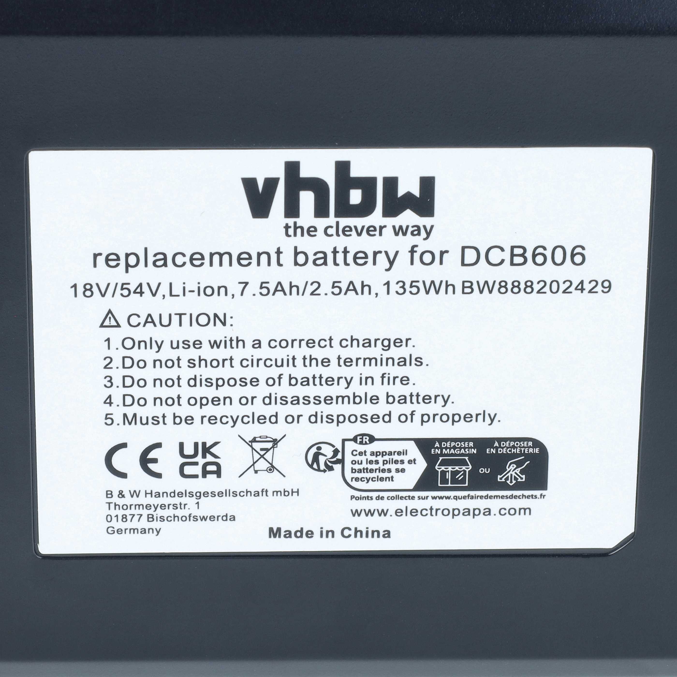 Akku 54V als Ersatz für Dewalt DCB548, FlexVolt, DCB546, DCB547 - 2500mAh, Li-Ion