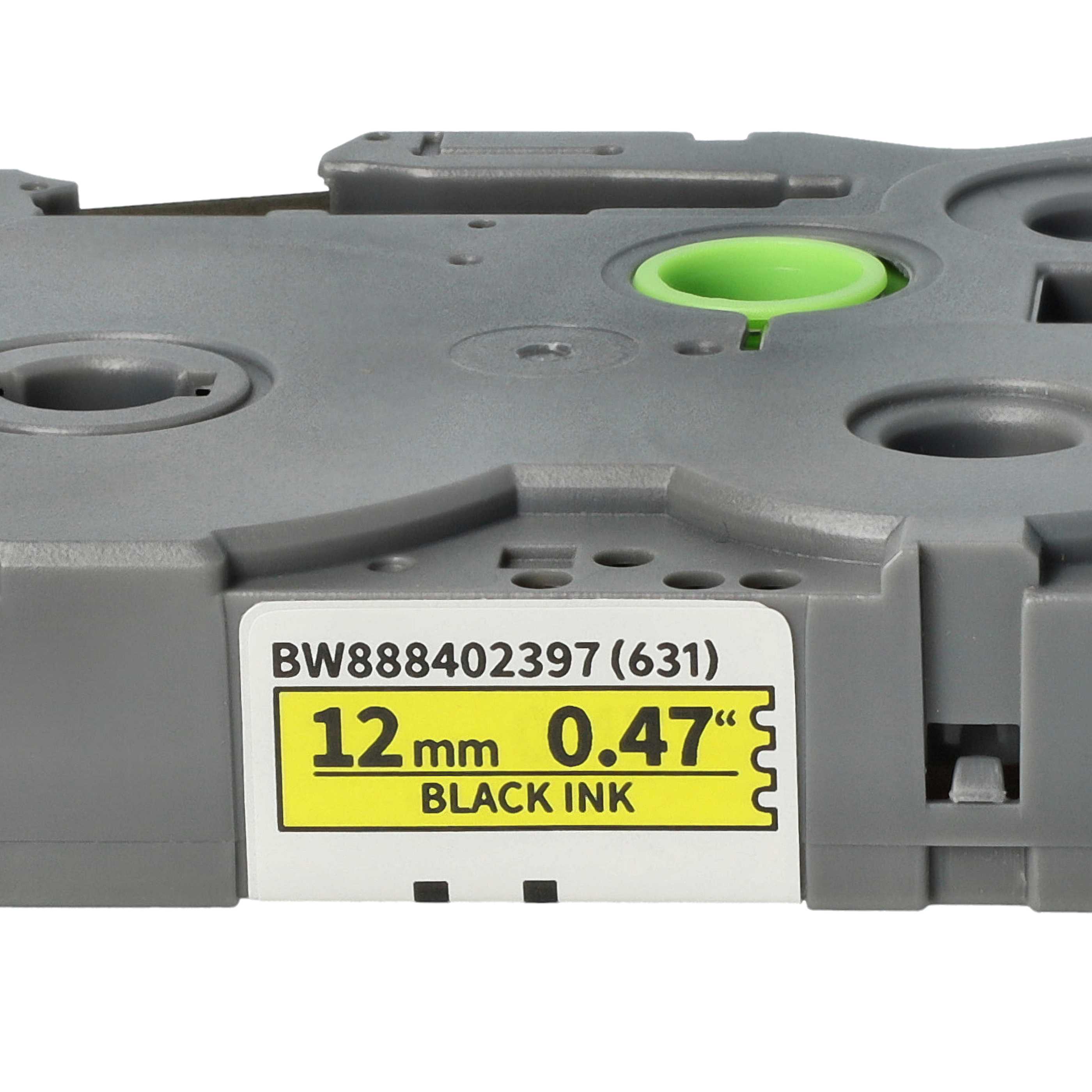 3x Label Tape replaces Brother TZE-631S - 12 mm Black to Yellow