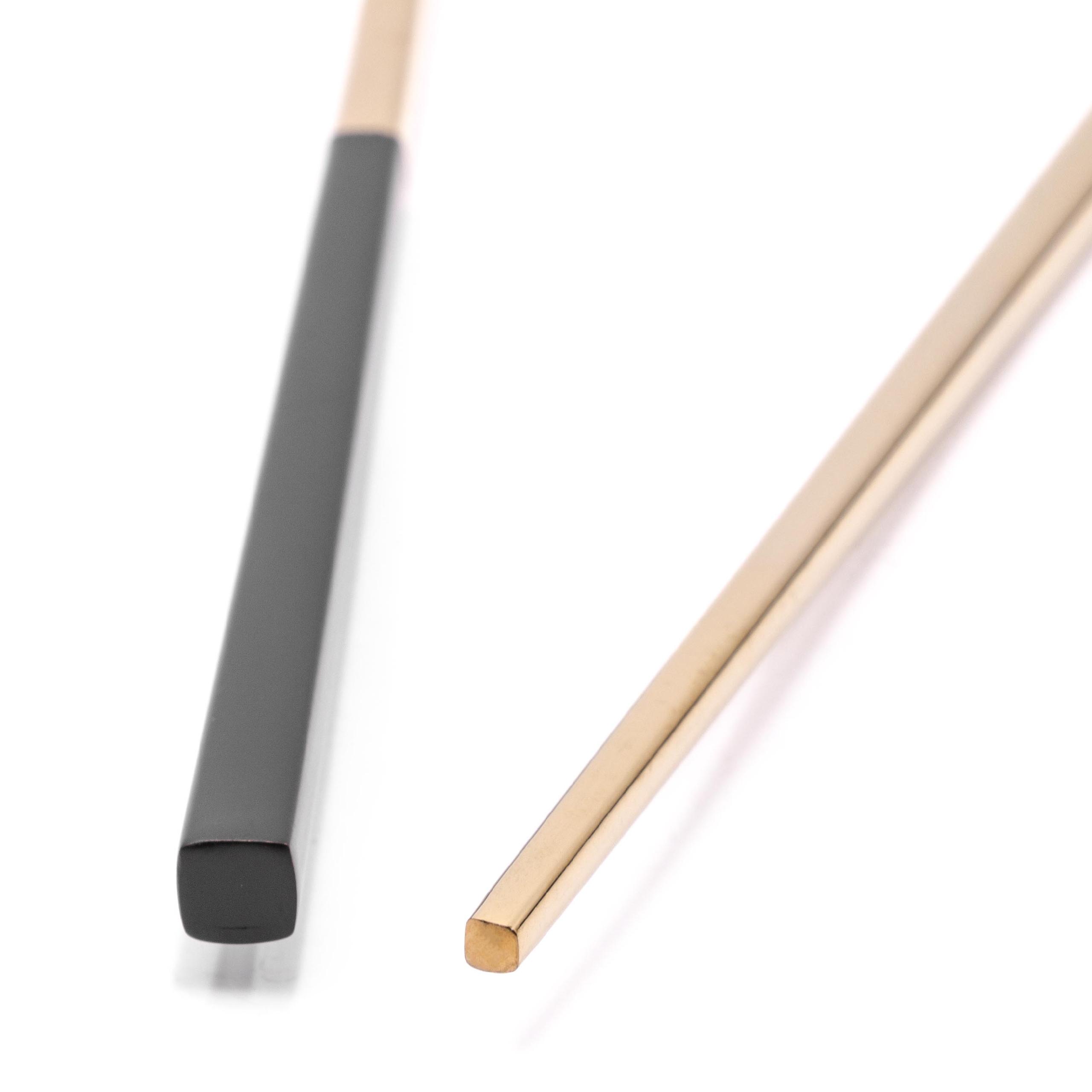Chopstick Set (1 Pair) - Stainless Steel, gold, black, 23 cm long, Reusable