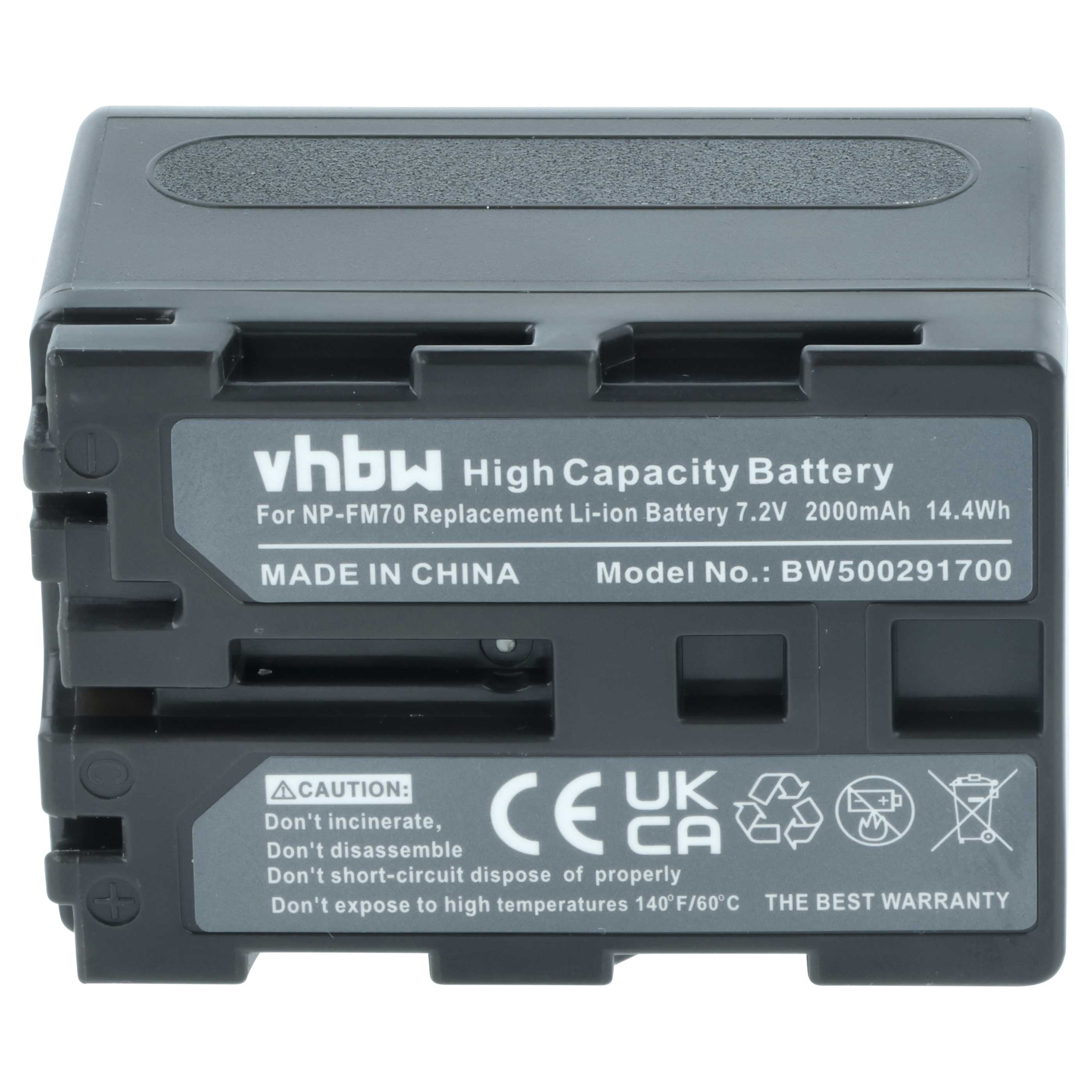 Videocamera Battery replaces Sony NP-FM30, NP-FM50, NP-FM70, NP-FM90, NP-FM91, NP-QM51 - 2000 mAh 7.2 V Li-Ion