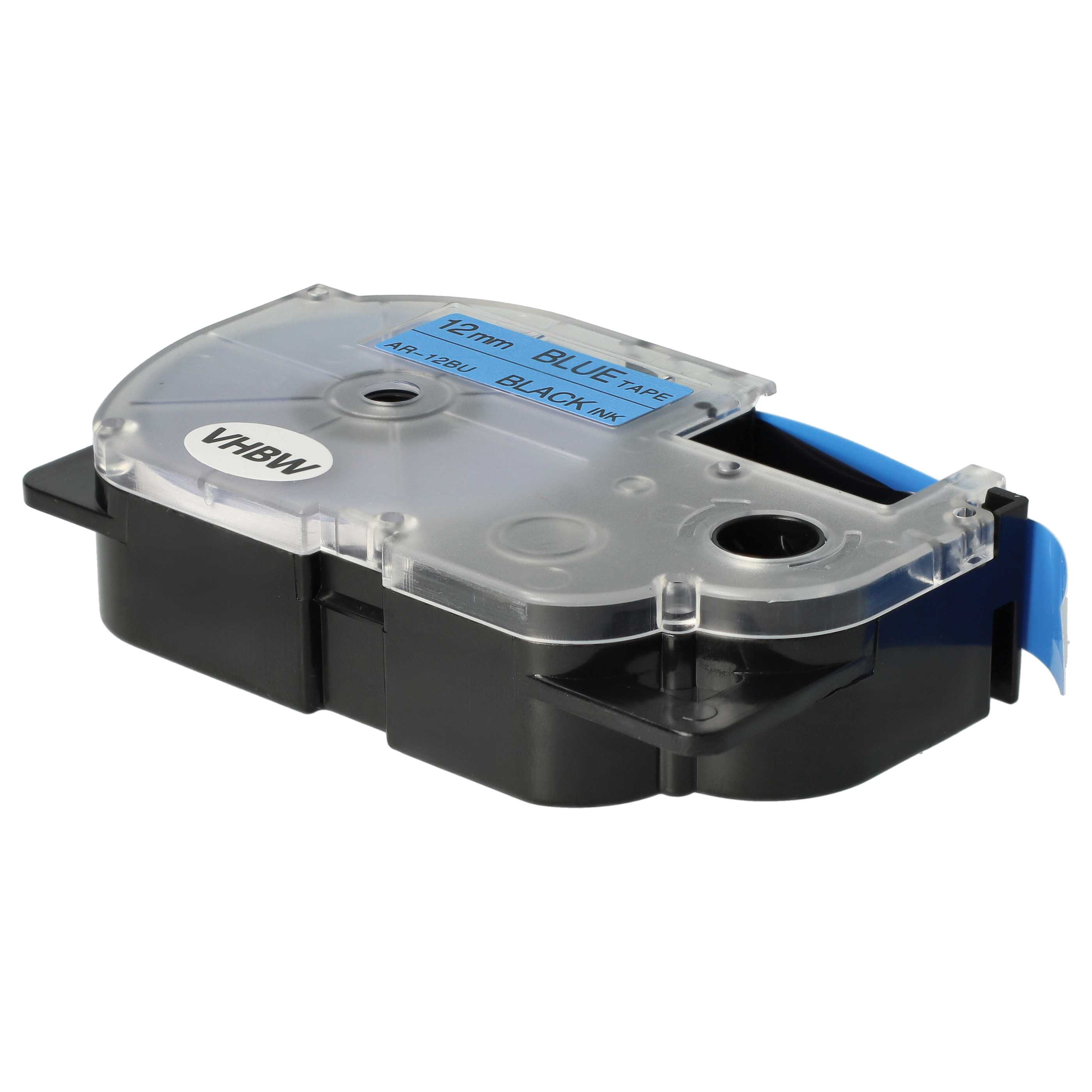 Label Tape replaces Casio XR-12BU, XR-12BU1 - 12 mm Black to Blue