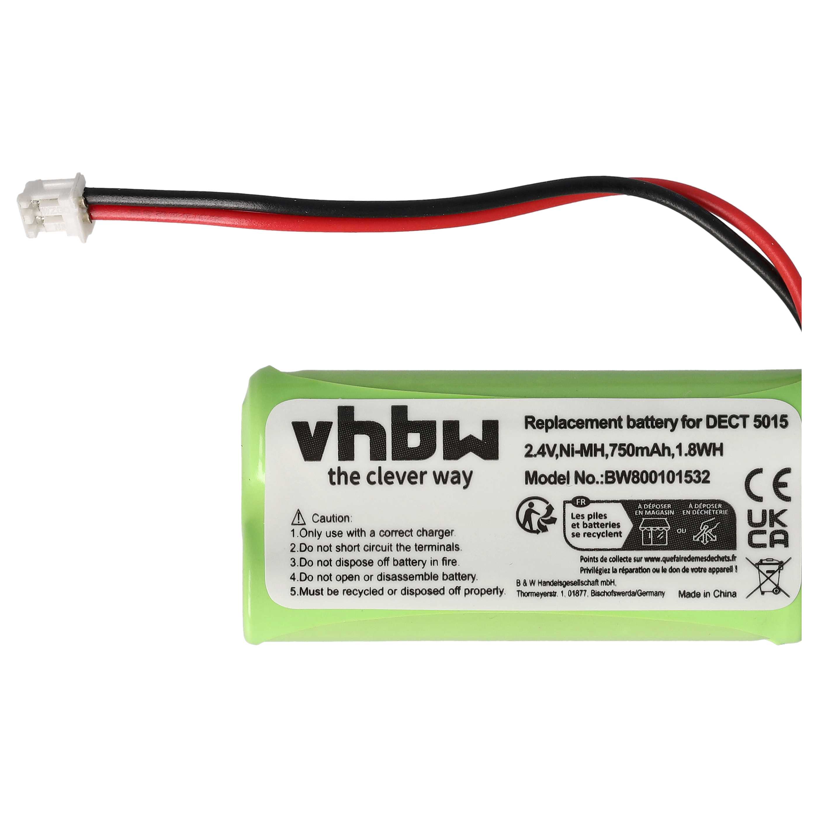 Batterie remplace Audioline 08C/CP18NM, BC101276 pour téléphone Audioline - 750mAh 2,4V NiMH