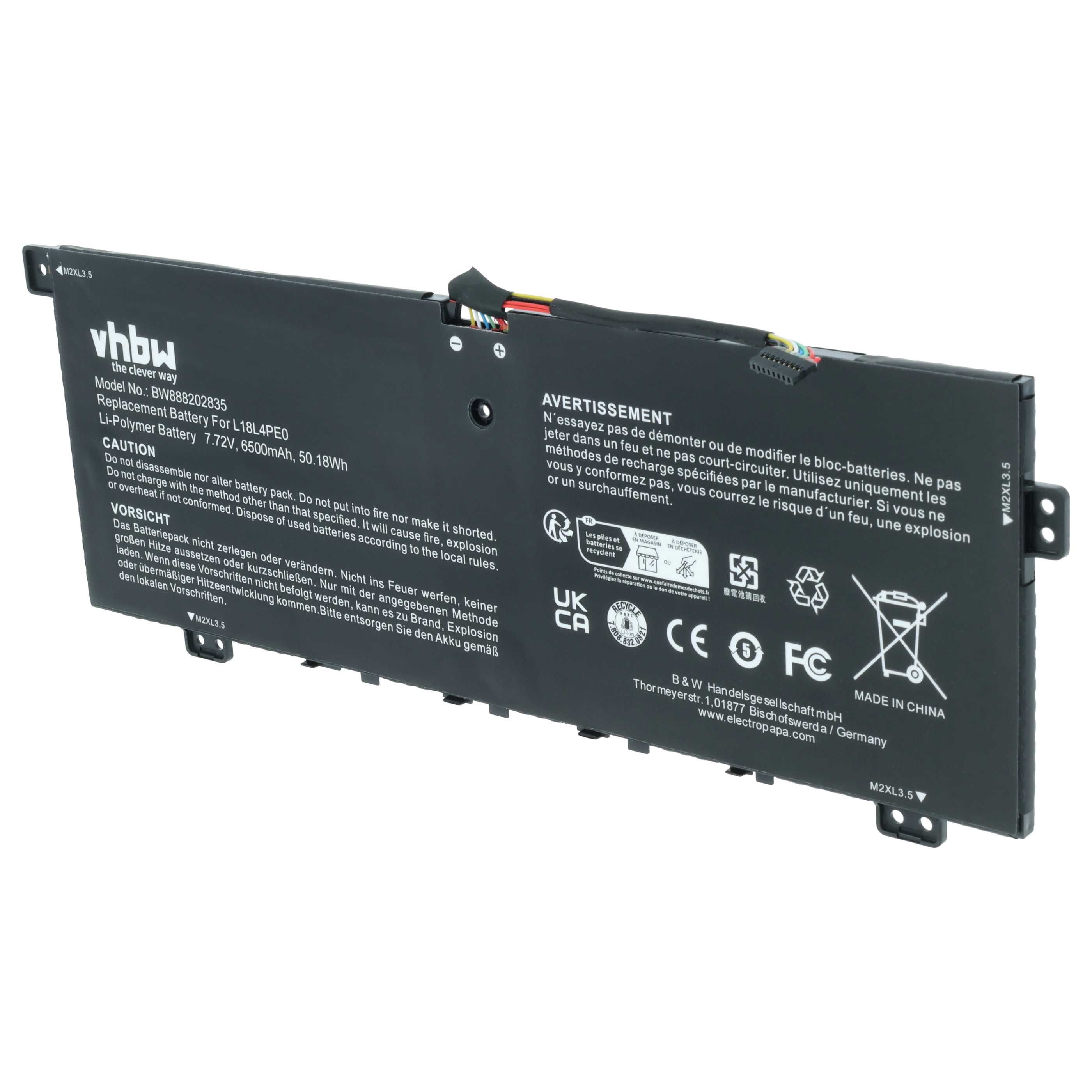Akumulator do laptopa zamiennik Lenovo 5B10U40209, 5B10U40210, 5B10W67185, 5B10W67296 - 6500 mAh 7,72 V LiPo