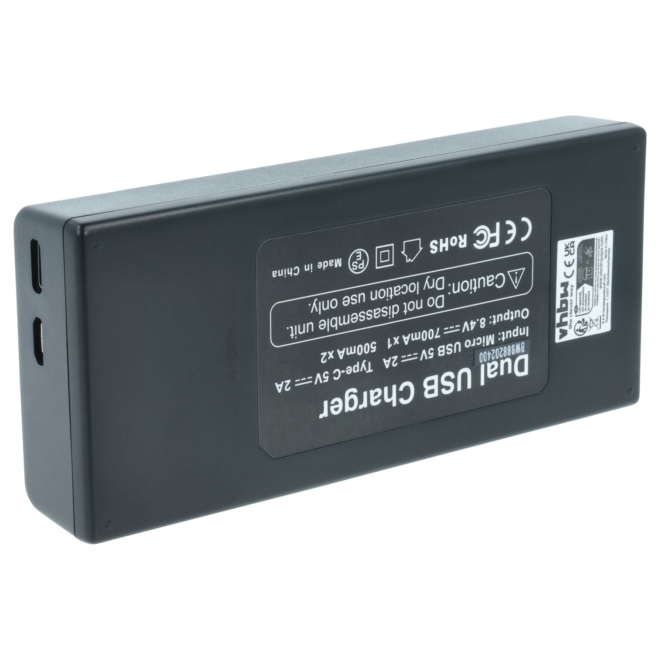 Battery Charger Micro-USB + USB-C + Cable Micro-USB suitable for Sony CCD-SC5 Digital Camera