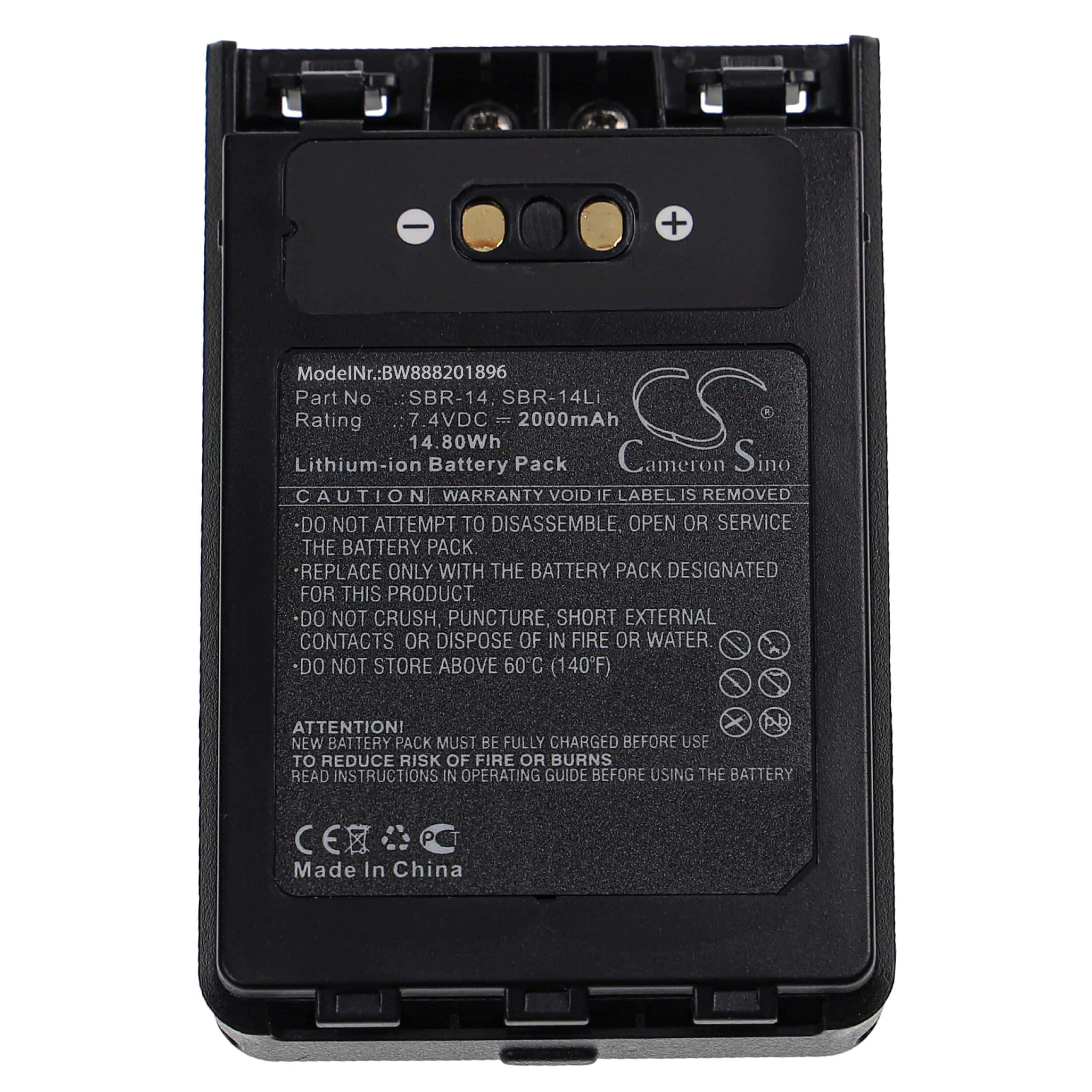Batterie remplace Yaesu SBR-14, SBR-14Li pour radio talkie-walkie - 2000mAh 7,4V Li-ion