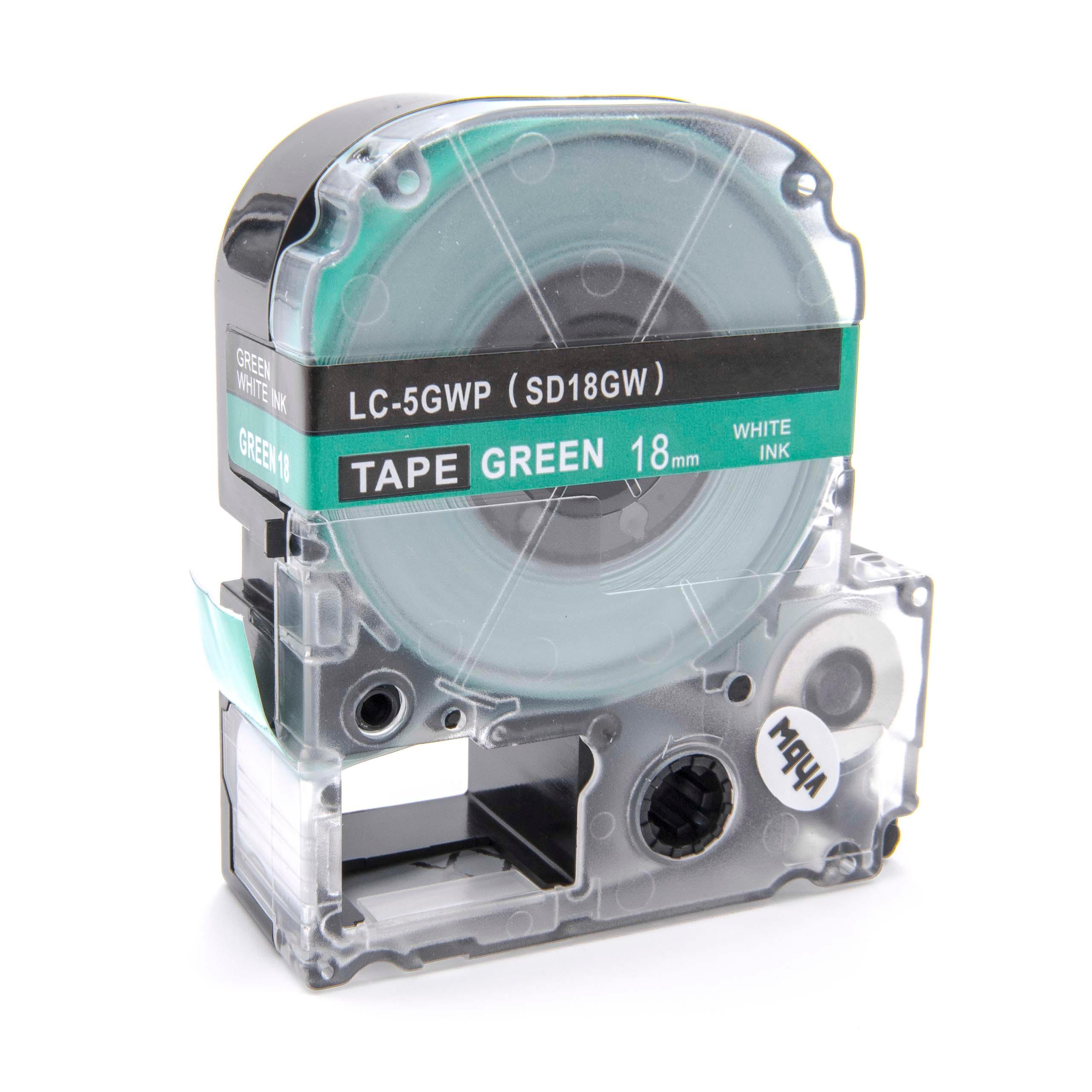 Label Tape replaces Epson LC-5GWP - 18 mm White to Green