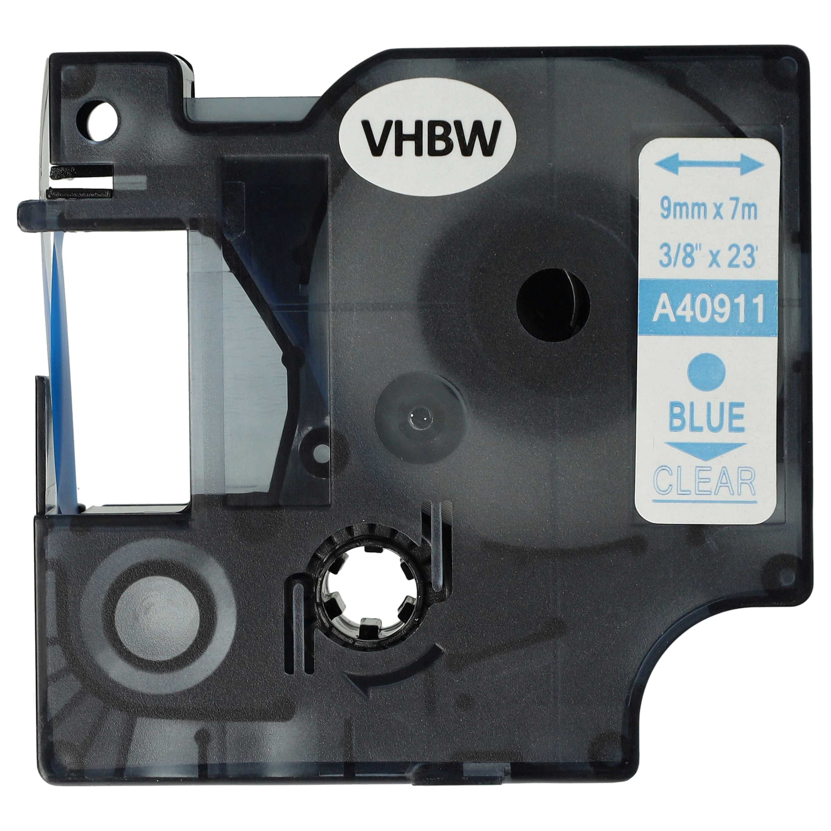 Label Tape replaces Dymo D1, 40911 - 9 mm Blue to Transparent