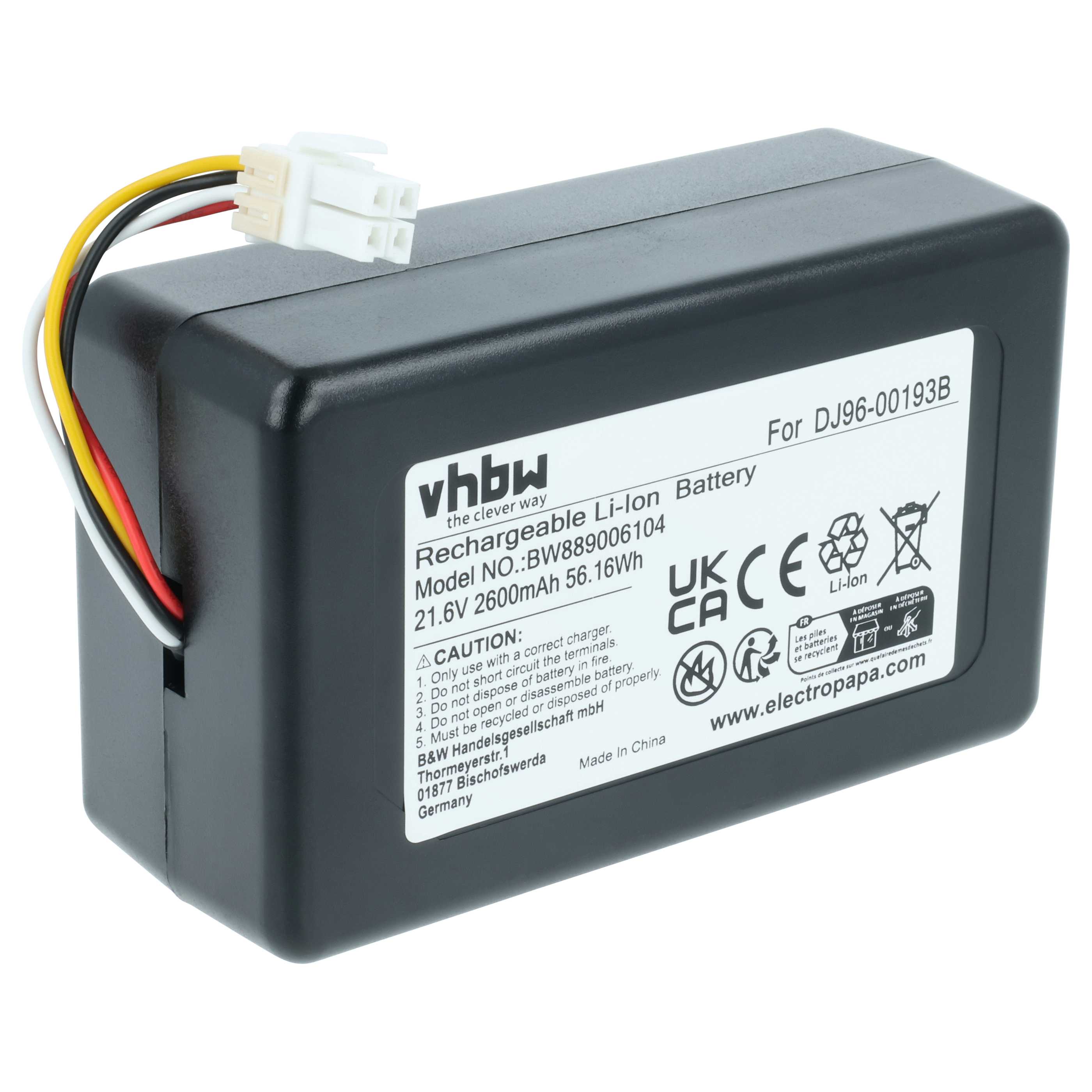 Batteria sostituisce Samsung DJ68-00741V-00, DJ96-00193B per robot aspiratore - 2,6Ah 21,6V Li-Ion