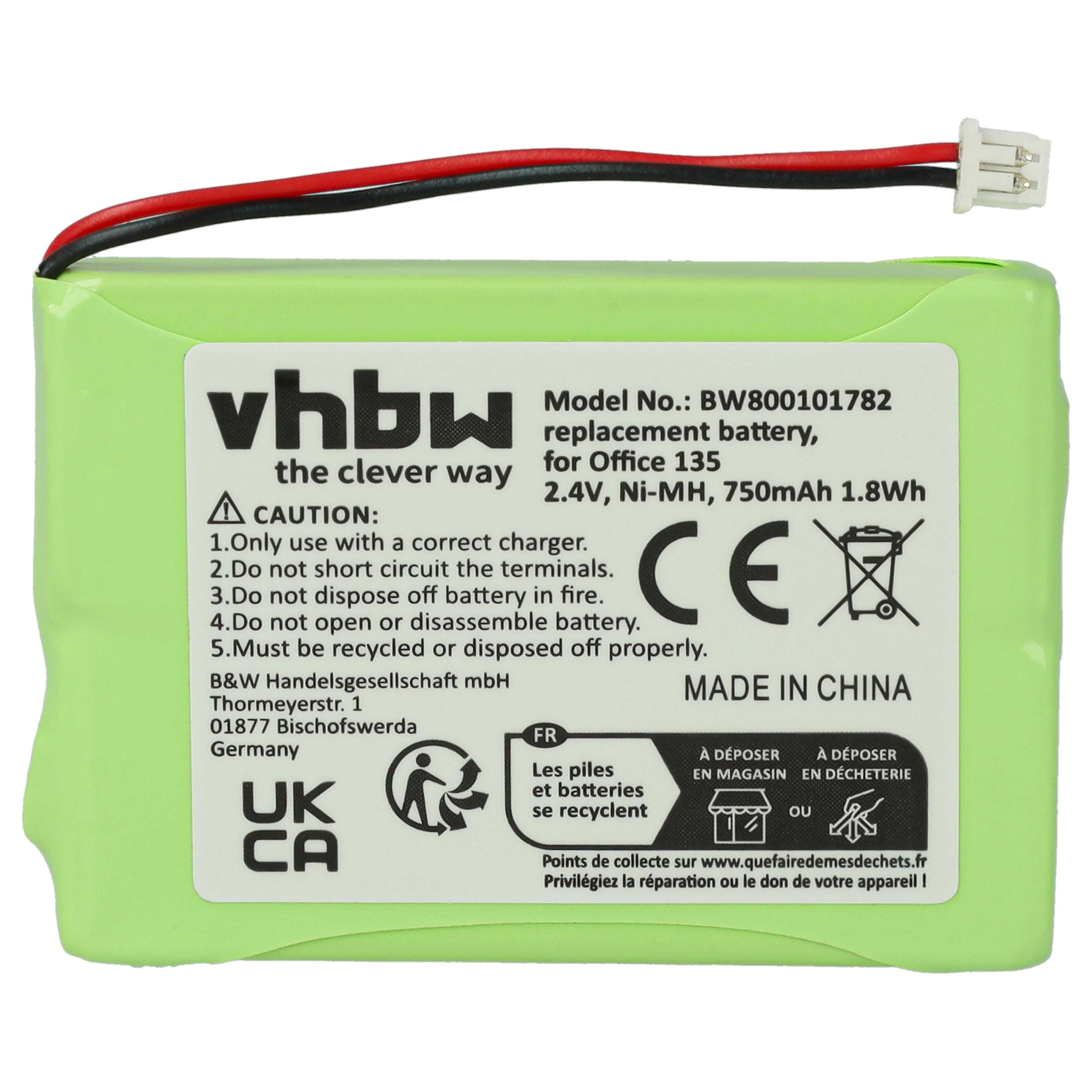 Batterie remplace 20328196BD, 2010 pour téléphone Ascom - 750mAh 2,4V NiMH