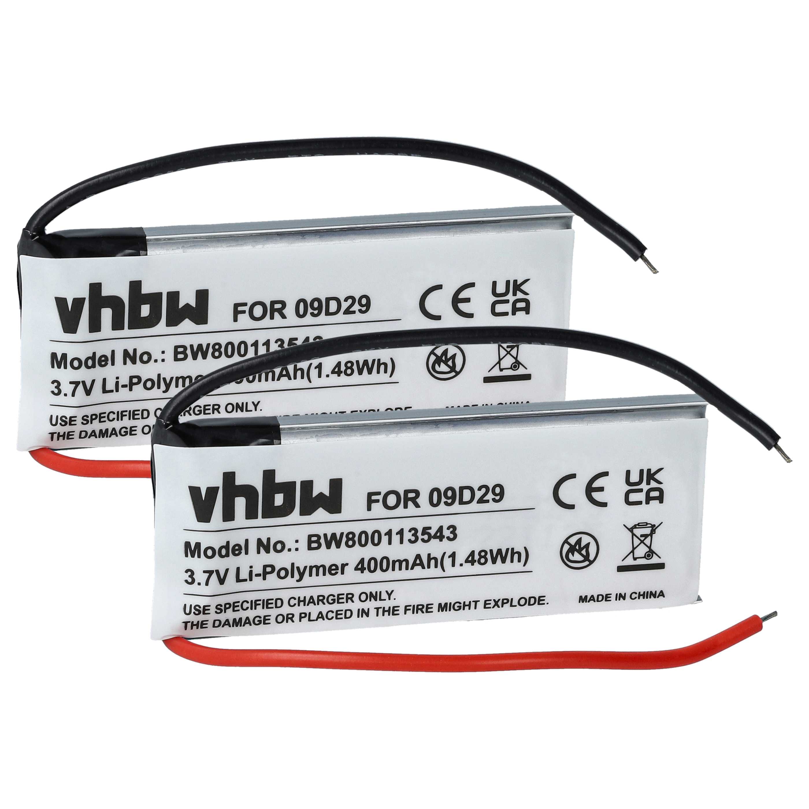 2x Akumulator do słuchawek bezprzewodowych zamiennik 09D29, H452050, BAT00008 - 400 mAh 3,7 V LiPo