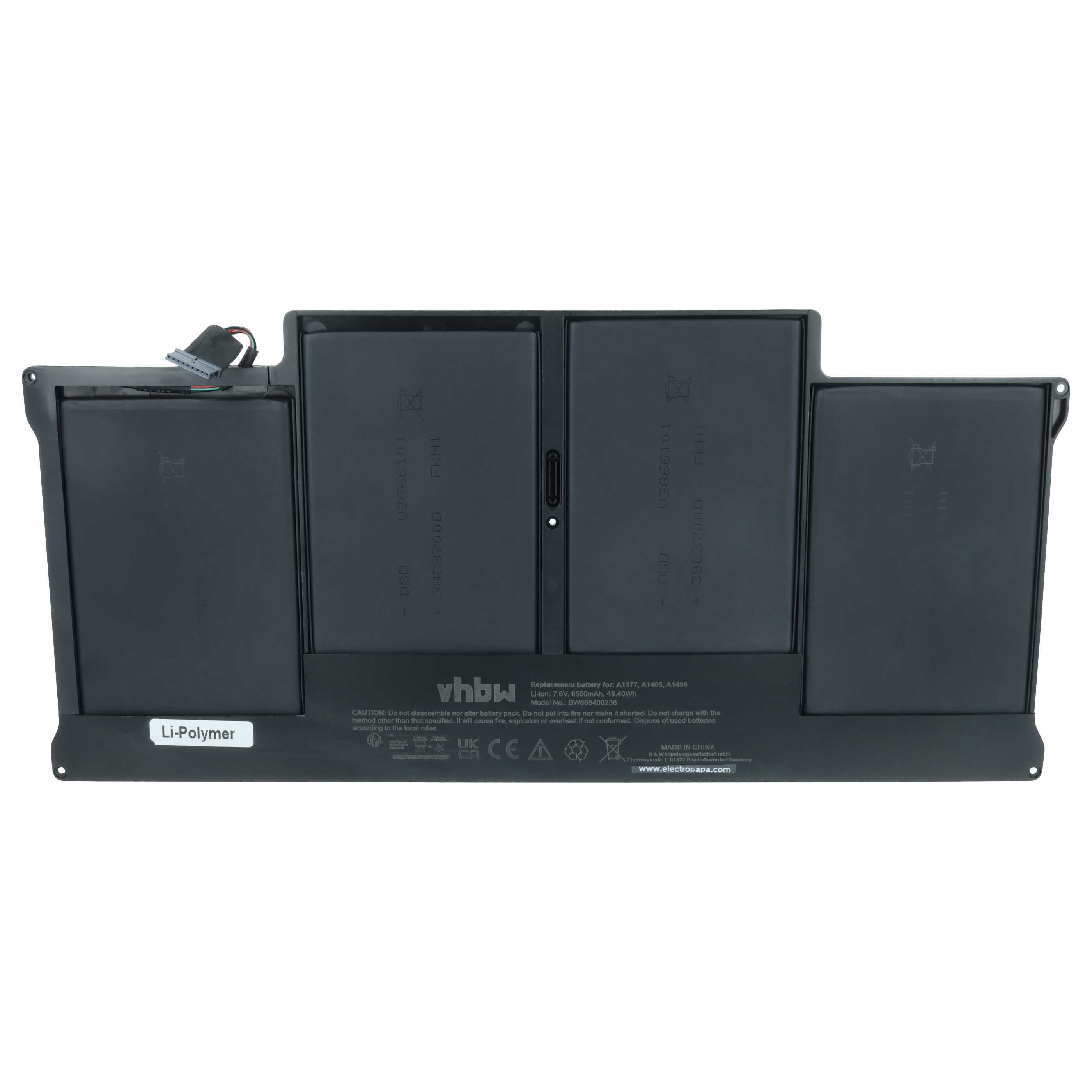 Batteria sostituisce Apple 020-6955-01, 020-6955-B, A1369, A1377, A1405 per notebook - 6500mAh 7,6V Li-Poly