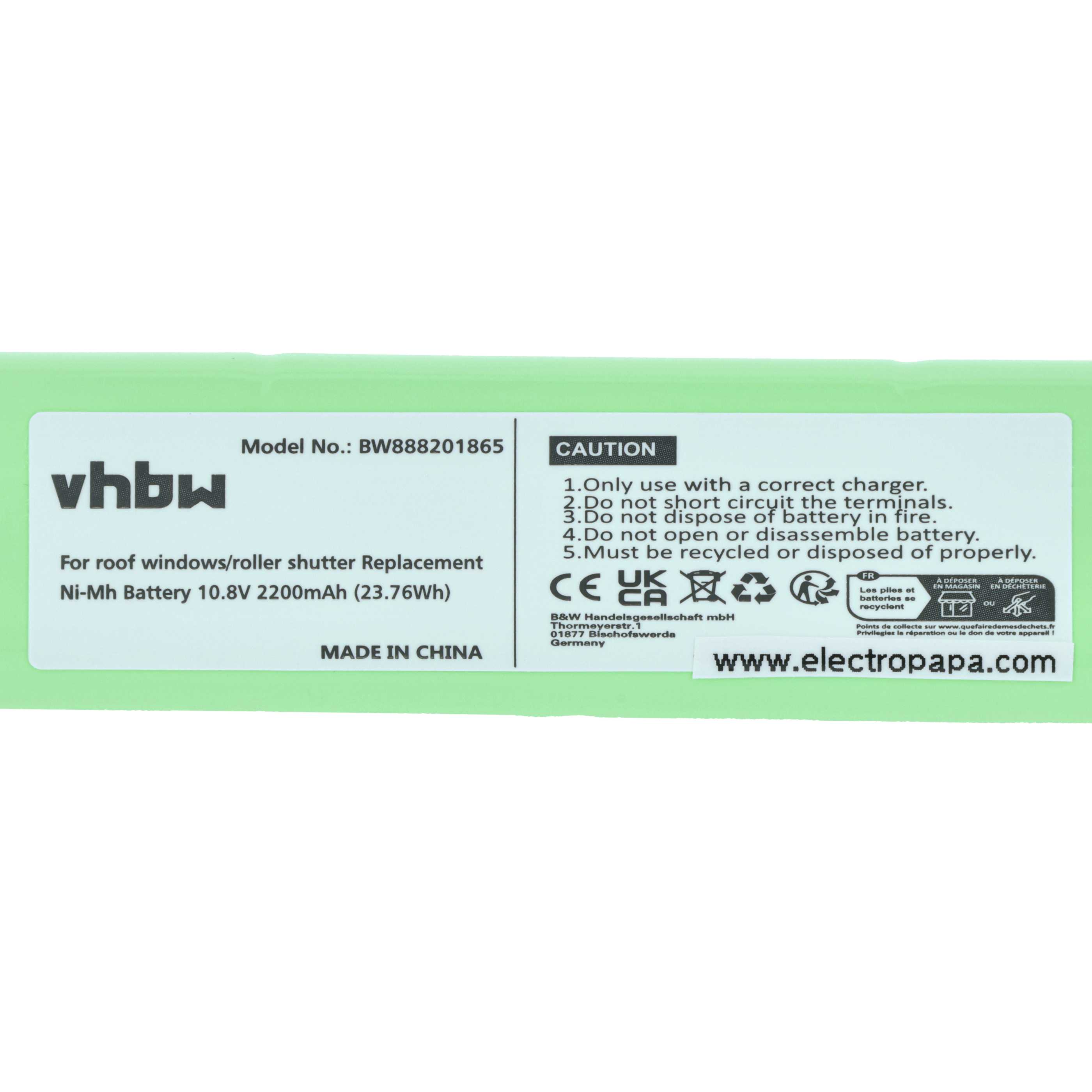 2x Akumulator do rolet / żaluzji dachowych zamiennik Velux 946933, 946987, 946930 - 2200 mAh 10,8 V NiMH