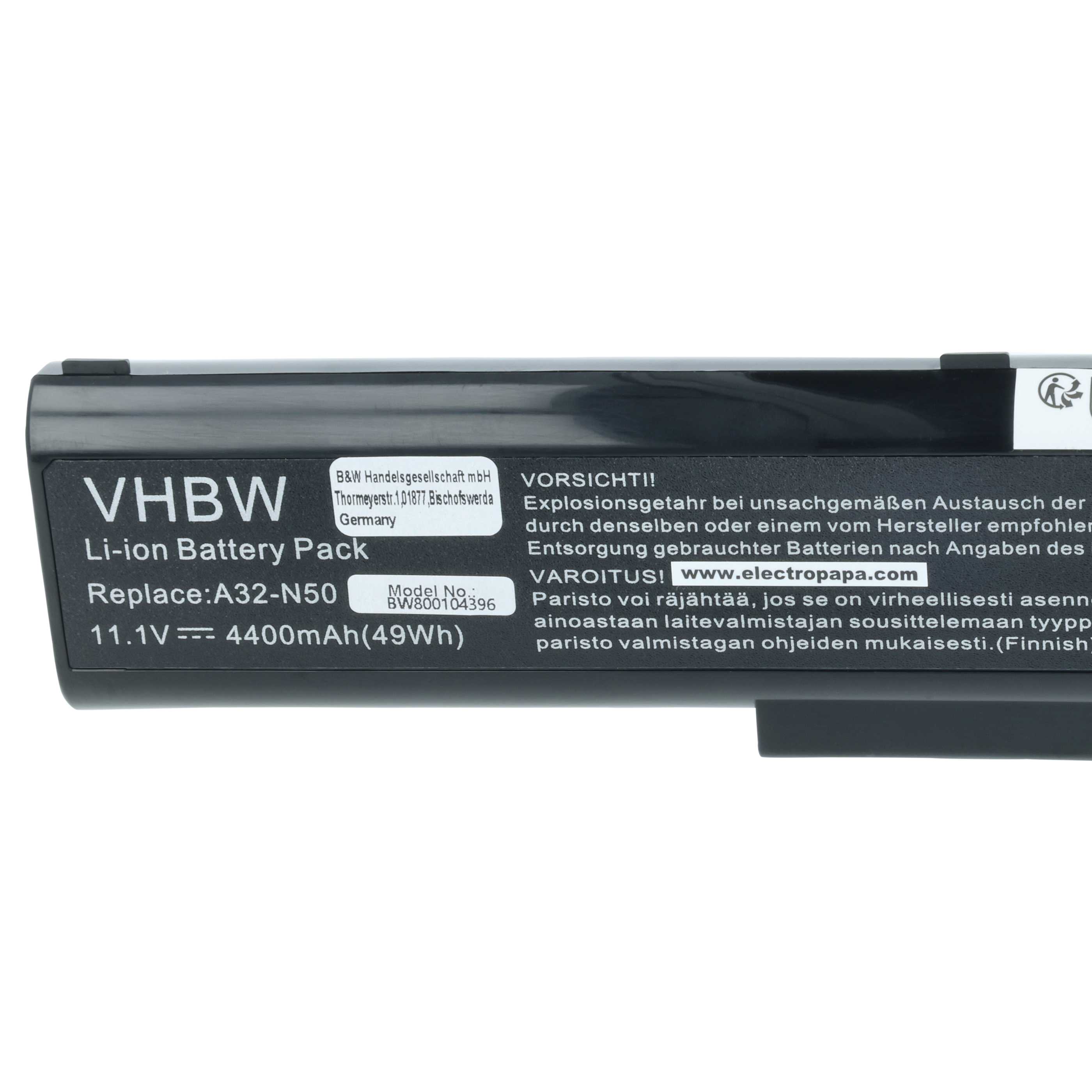 Akumulator do laptopa zamiennik Asus A32-N50, 90-NQY1B2000Y, 90-NQY1B1000Y - 4400 mAh 11,1 V Li-Ion, czarny