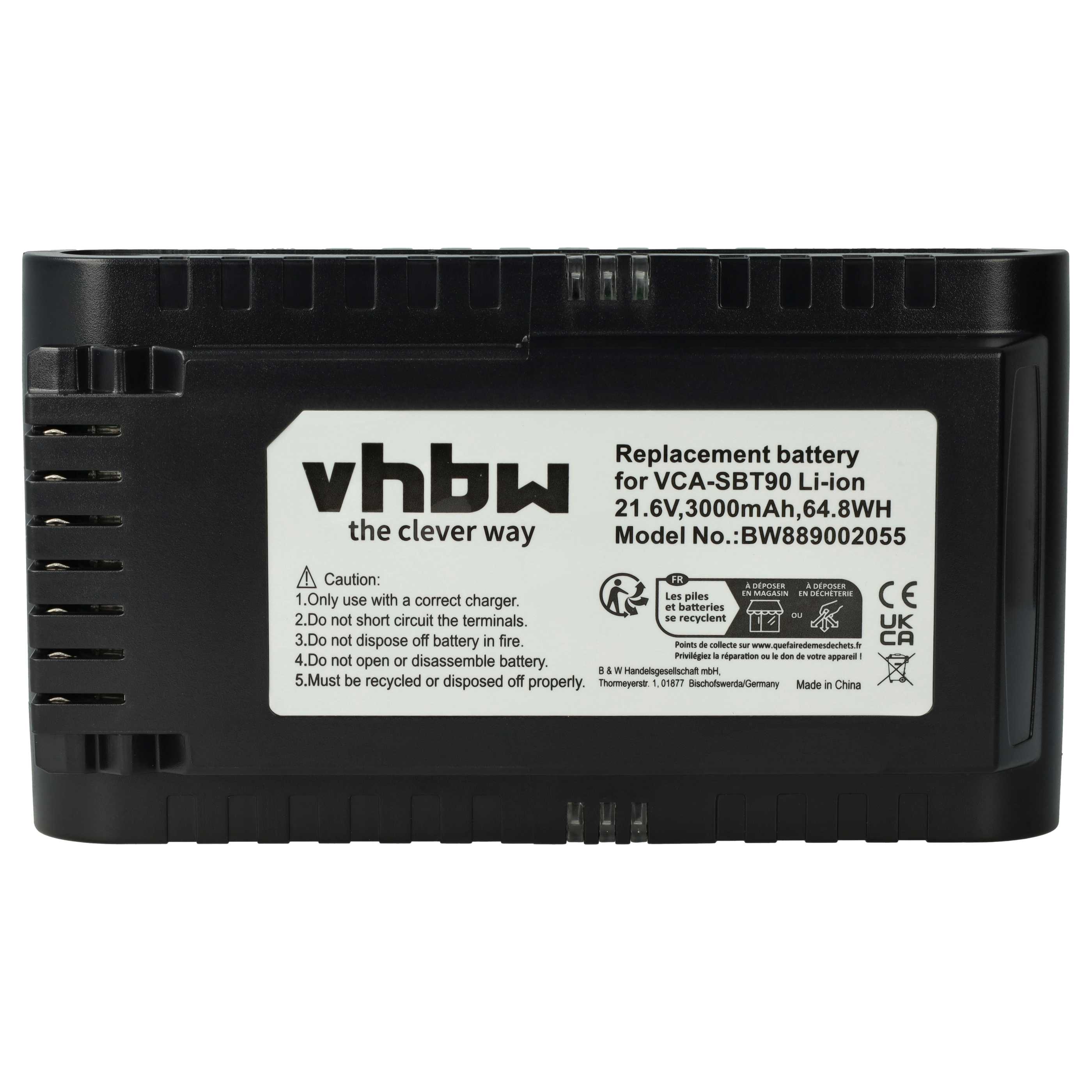 Batteria sostituisce Samsung VCA-SBT90, DJ96-00221A per aspirapolvere Samsung - 3000mAh 21,6V Li-Ion nero