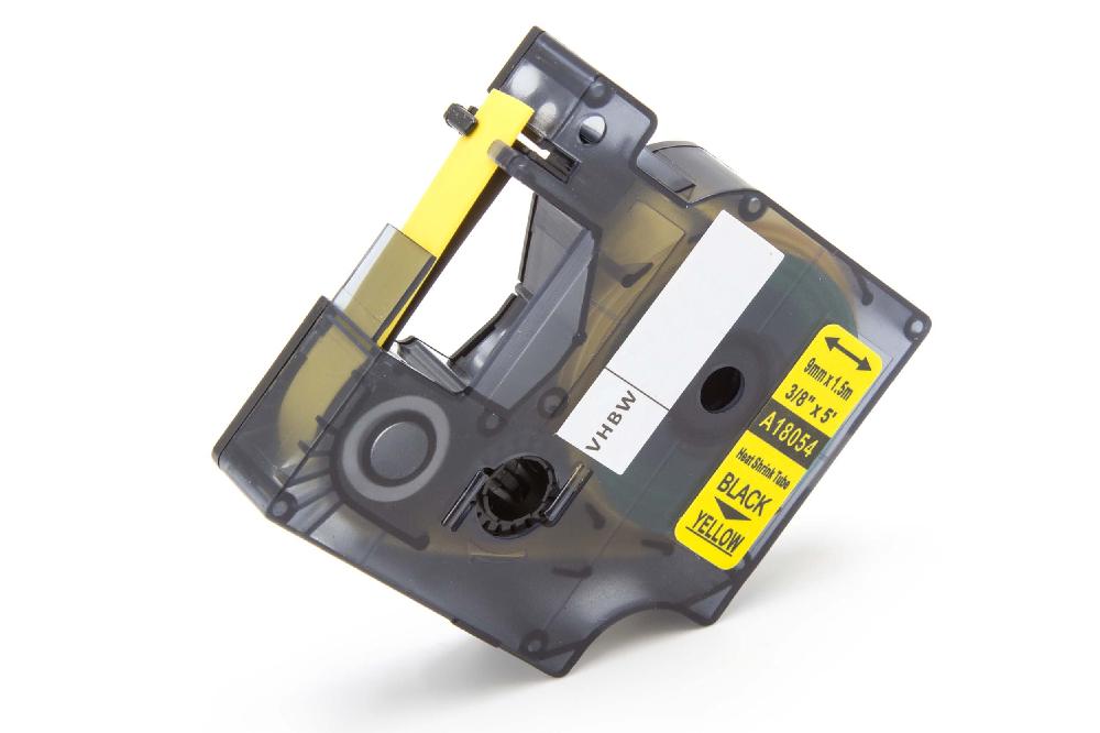 Cassetta tubi termorestringenti sostituisce Dymo 18054 per etichettatrice 3M 9mm nero su giallo
