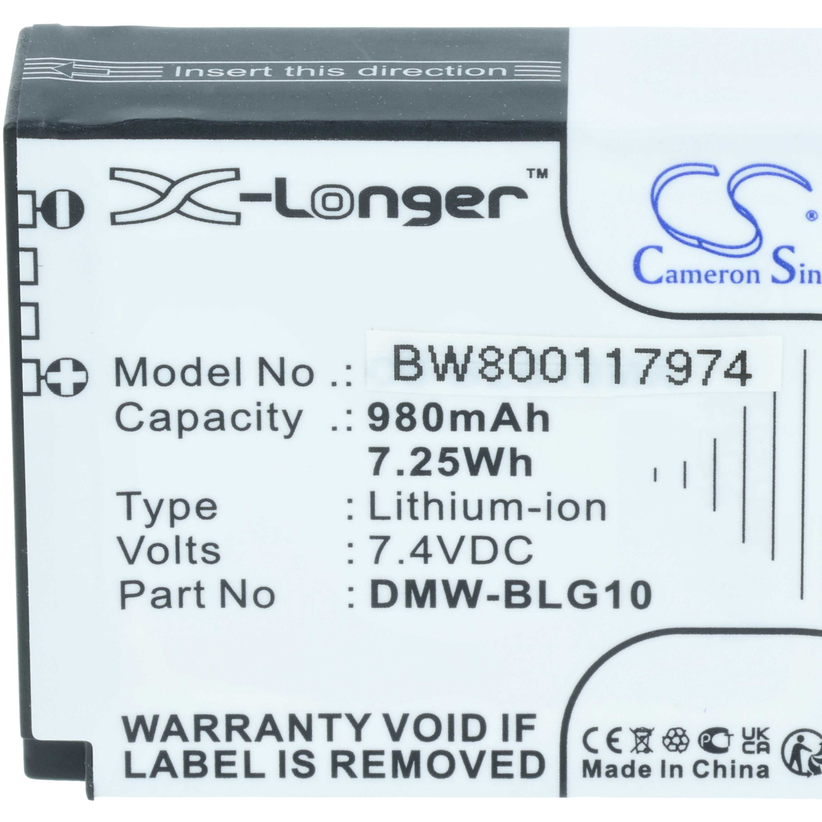 Battery replaces Leica BP-DC15E, BP-DC15 - 980mAh, 7.4V, Li-Ion