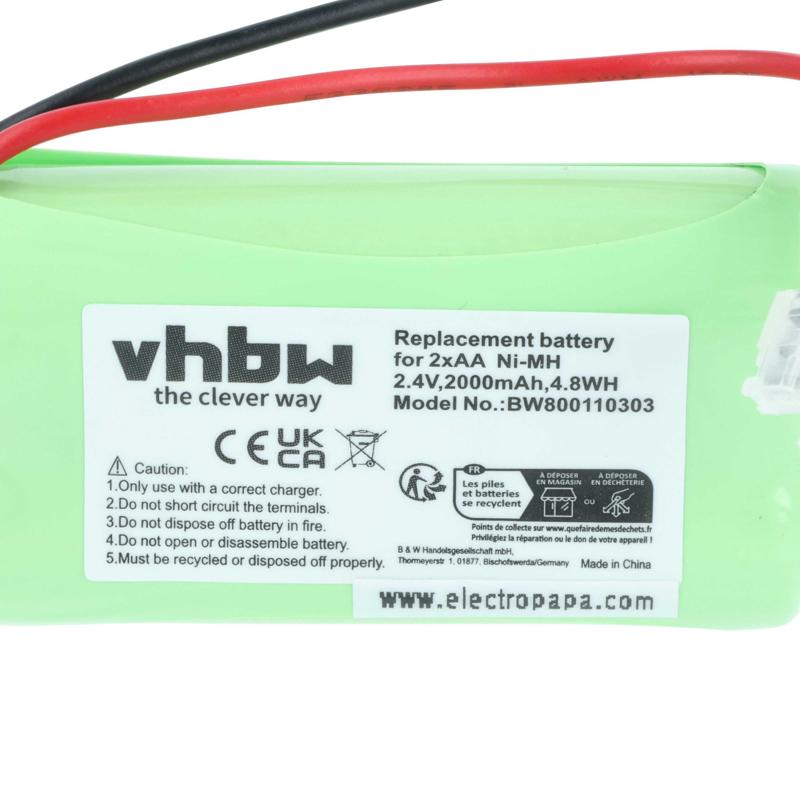 Batterie divers appareils - 2000mAh 2,4V NiMH remplacement pour 2x AA Mignon