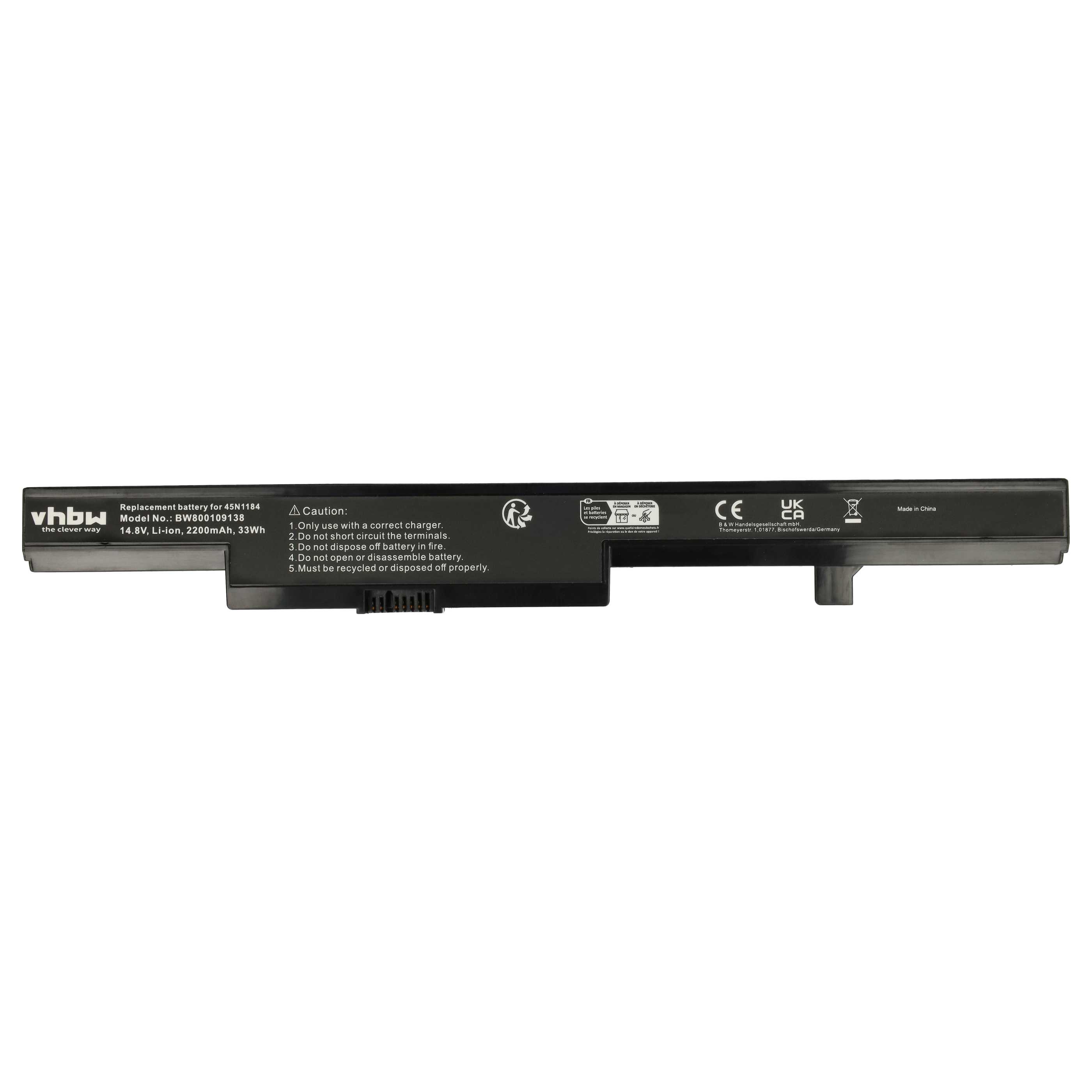 Akumulator do laptopa zamiennik Lenovo 45N1184, 45N1185, 45N1182, 45N1183 - 2200 mAh 14,8 V Li-Ion, czarny