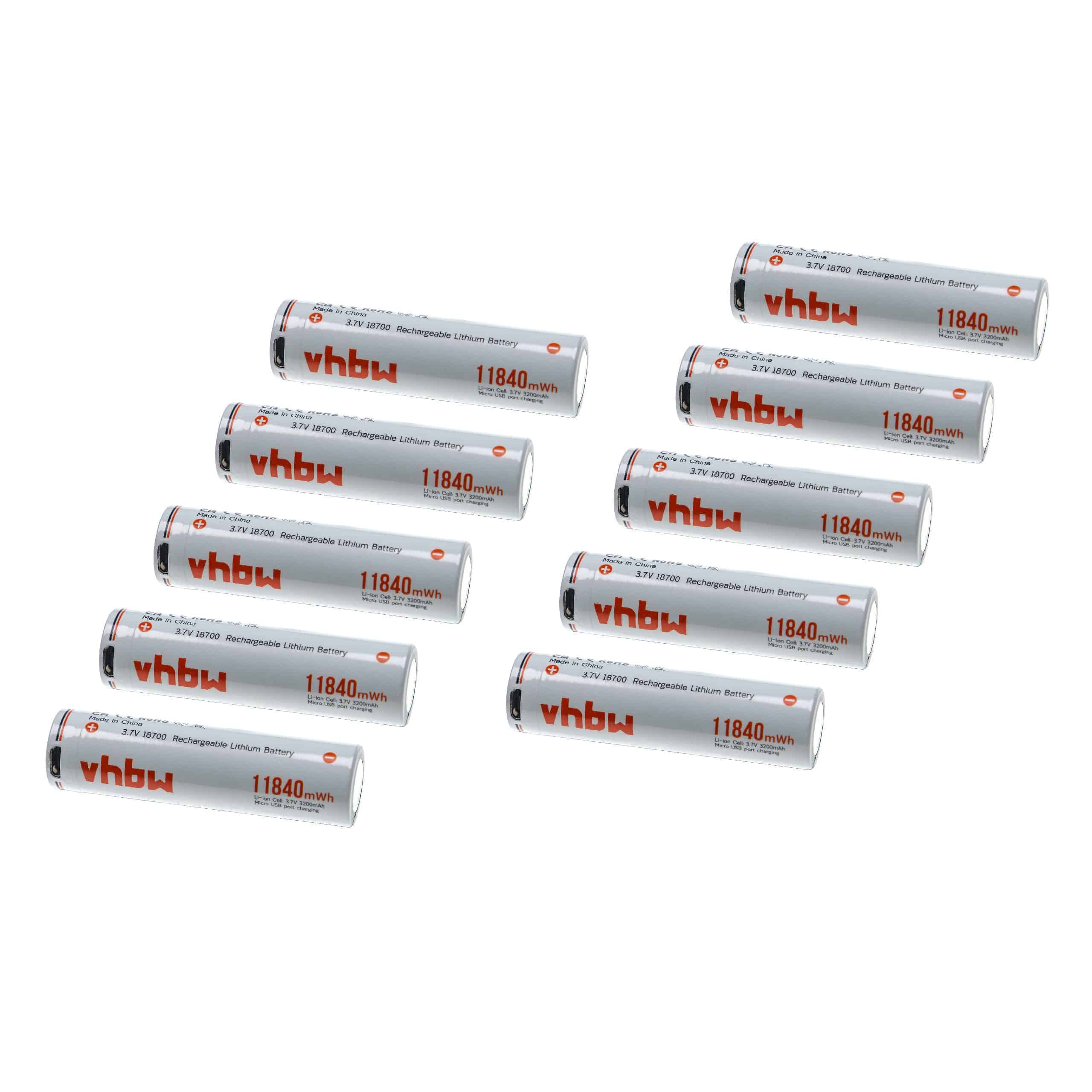 vhbw 10x Piles rechargeables - Avec prise micro-USB, 3200 mAh, 3,7 V, Li-ion