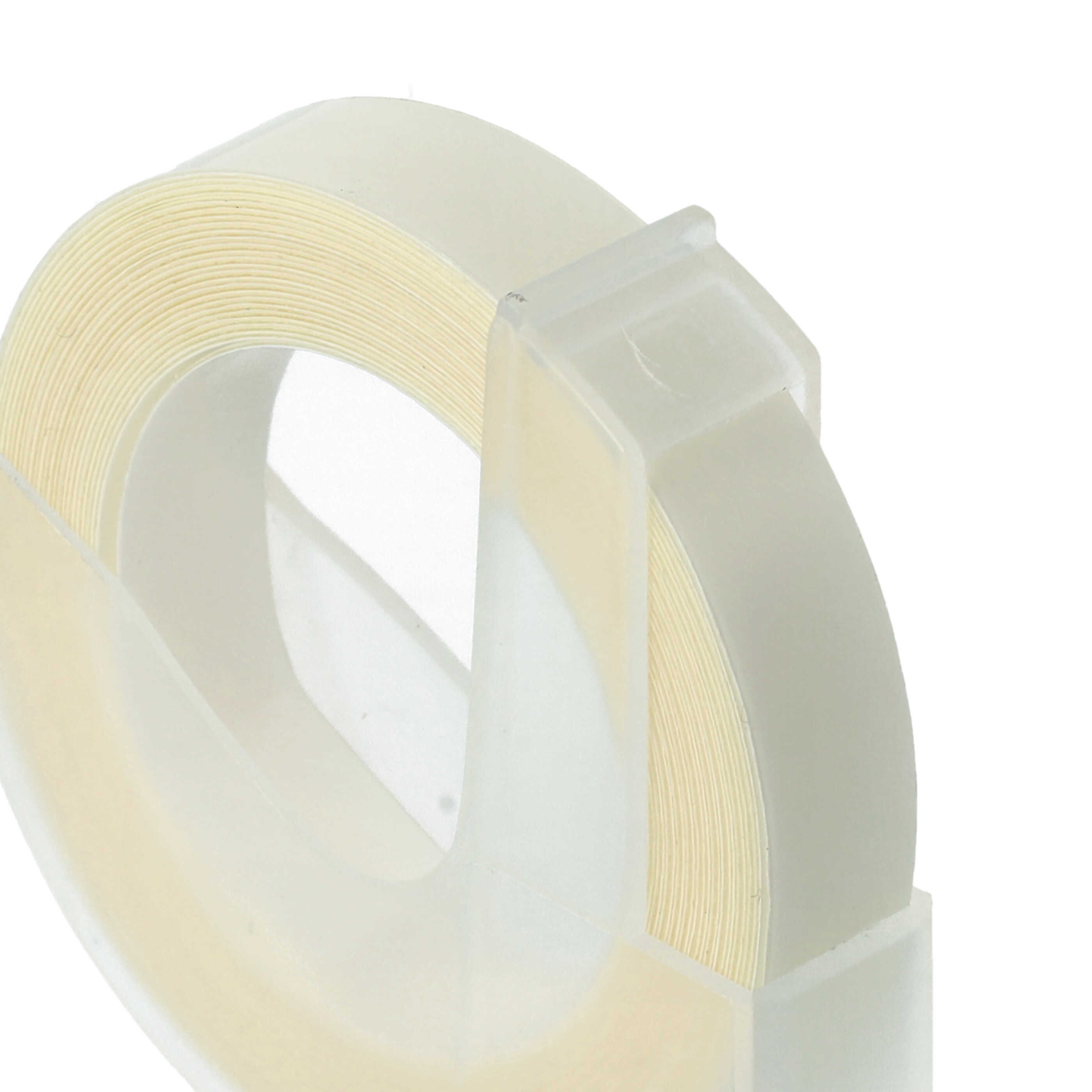 Cassette à ruban, gaufrage relief remplace Dymo 0898100, 520101 - 9mm lettrage Blanc ruban Transparent