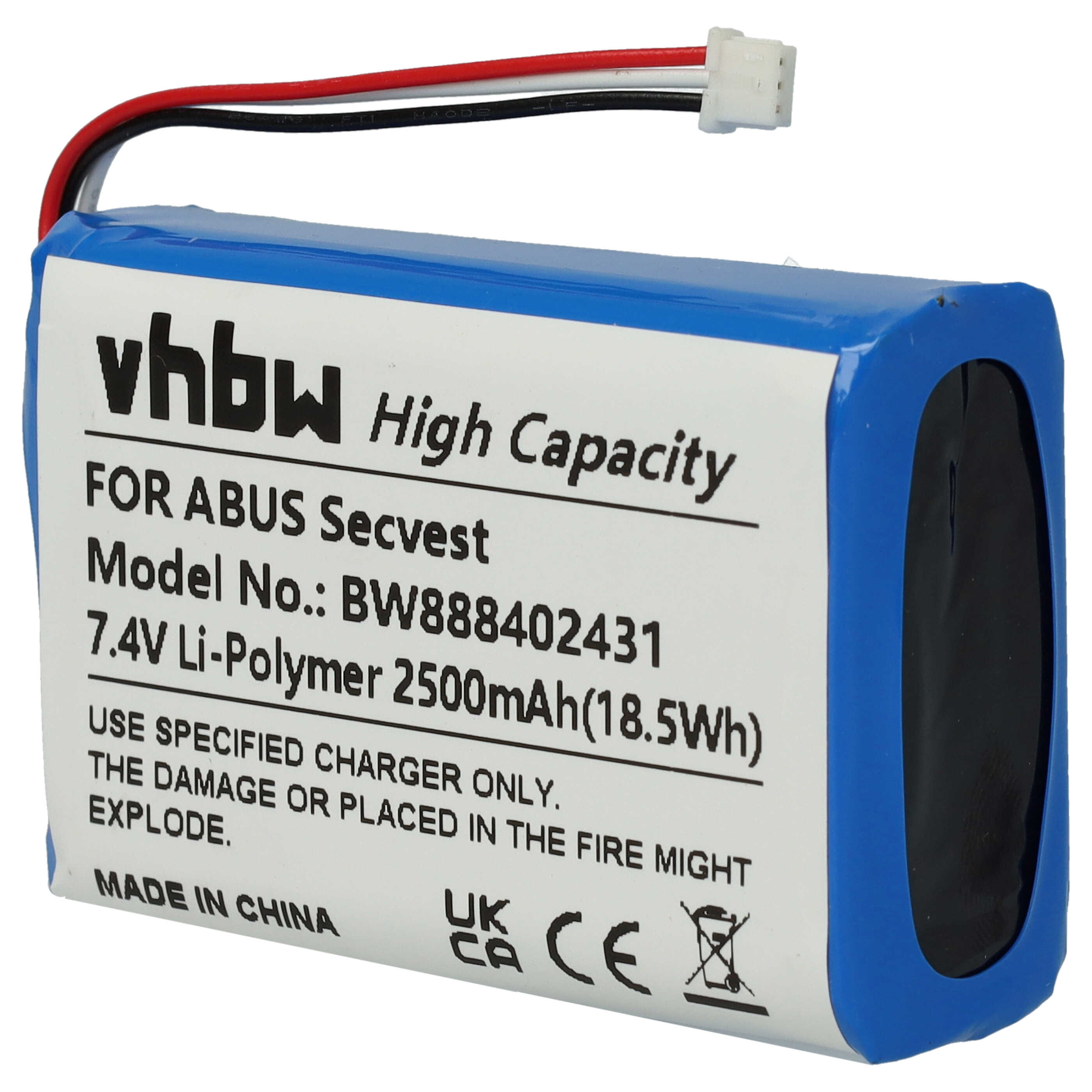 Batterie remplace ABUS FUBT50000 pour centrale d'alarme - 2500mAh 7,4V Li-polymère