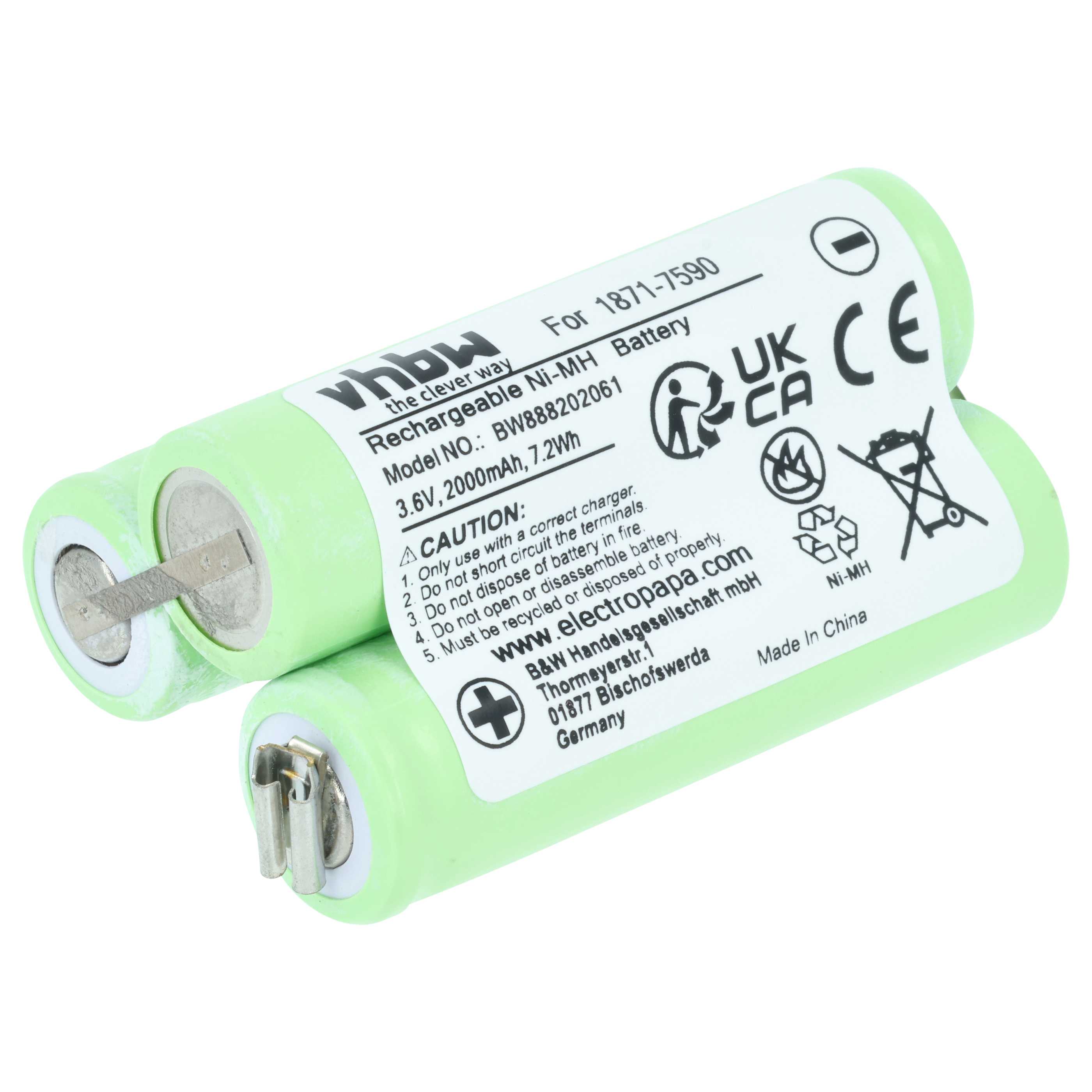Hair Trimmer Battery replaces Moser 1871-7590 - 2000 mAh 3.6 V NiMH