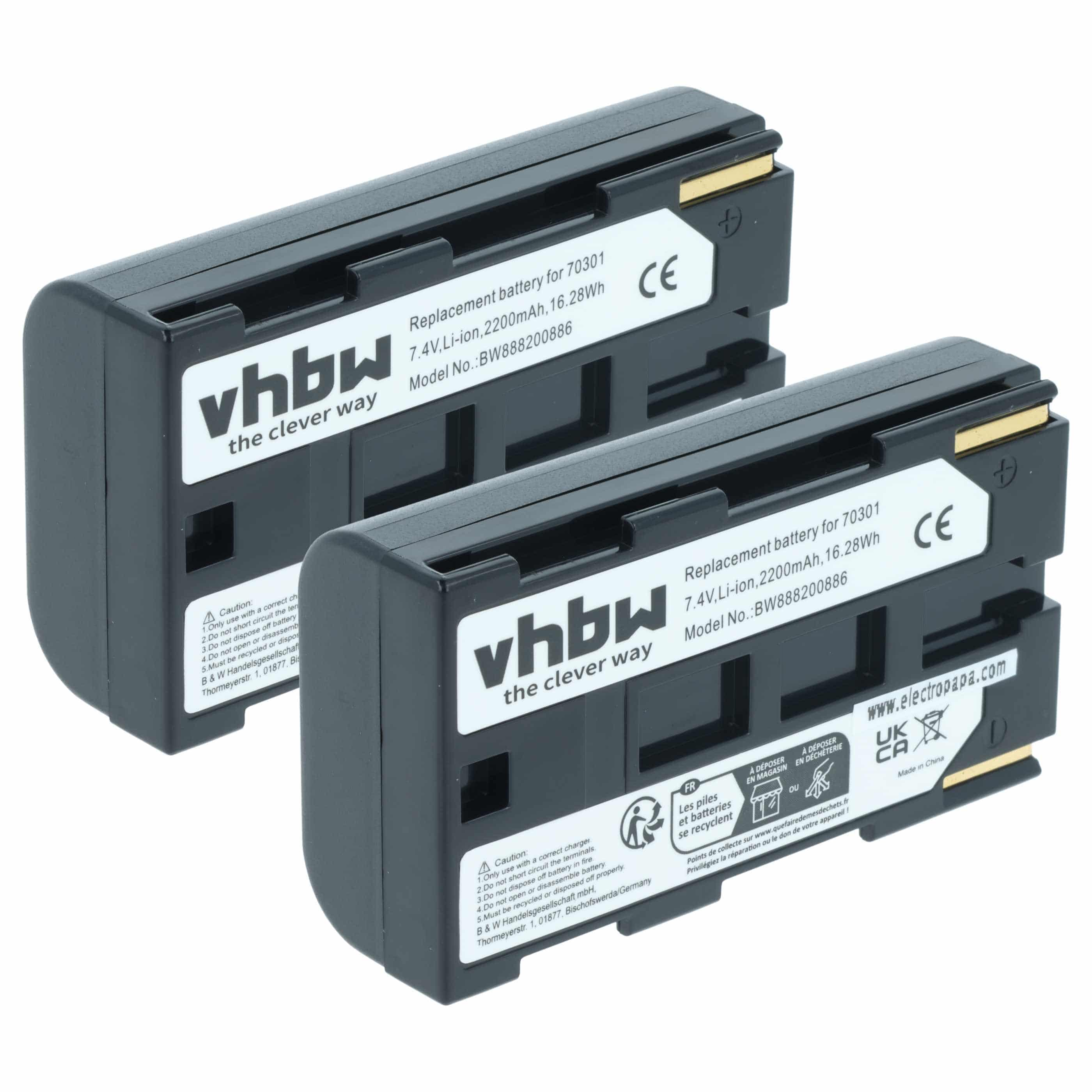 2x Battery replaces Phase One 70301 - 2200mAh, 7.4V, Li-Ion