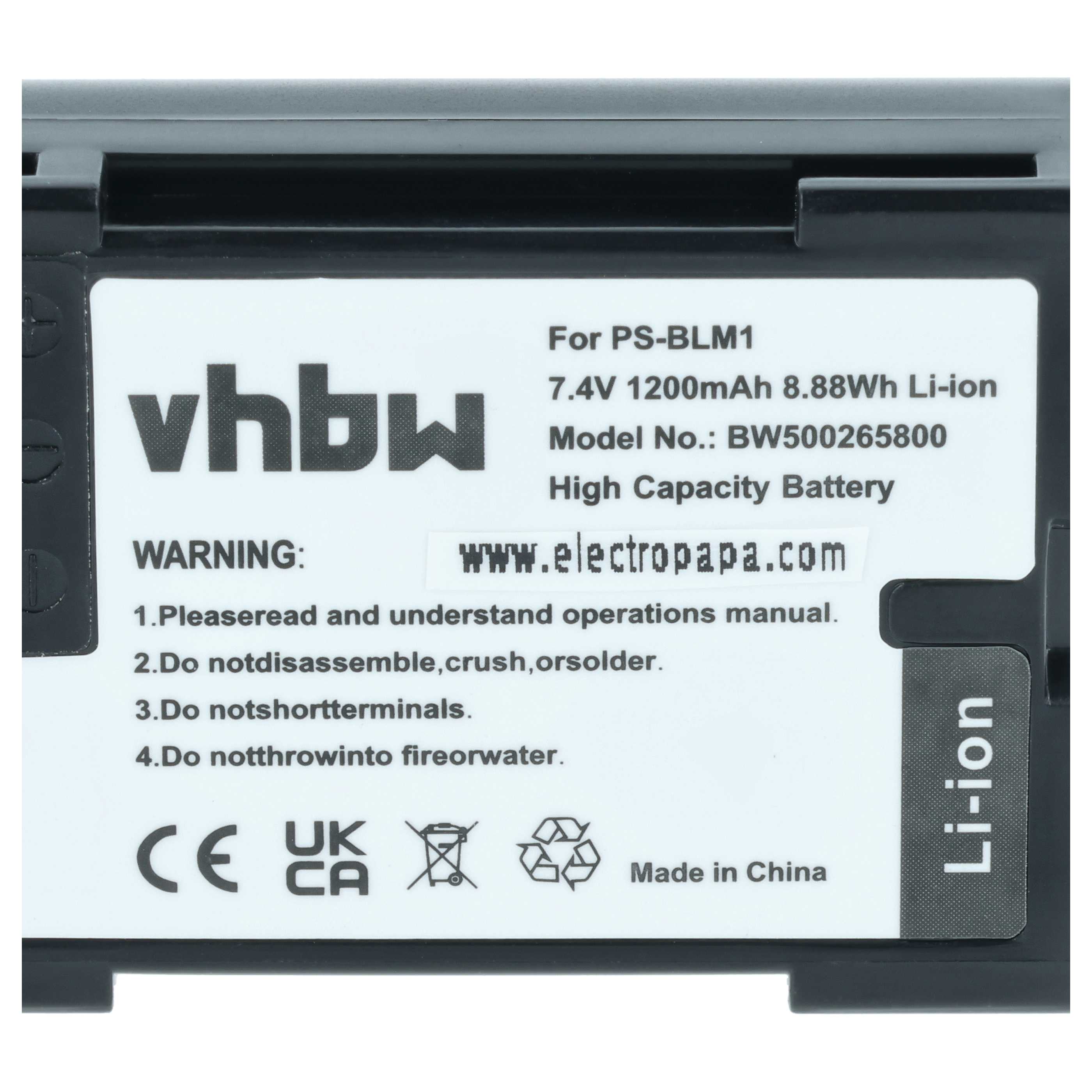 Battery replaces Olympus PS-BLM1 - 1200mAh, 7.2V, Li-Ion