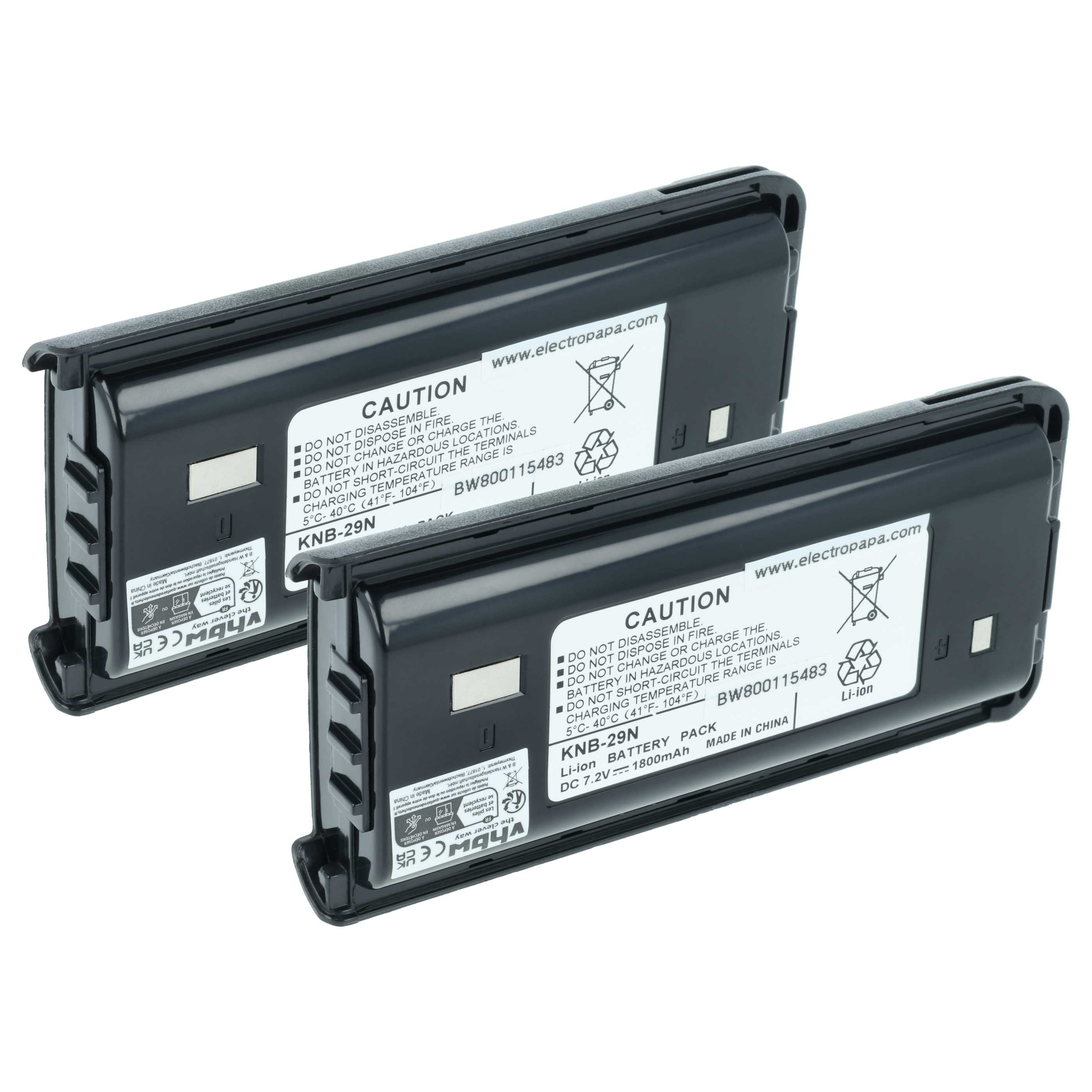 Akku (2 Stück) als Ersatz für Kenwood BPKNB29MHXT-1, BPKNB29MH für Kenwood für Funkgerät - 1800mAh 7,4V Li-Ion