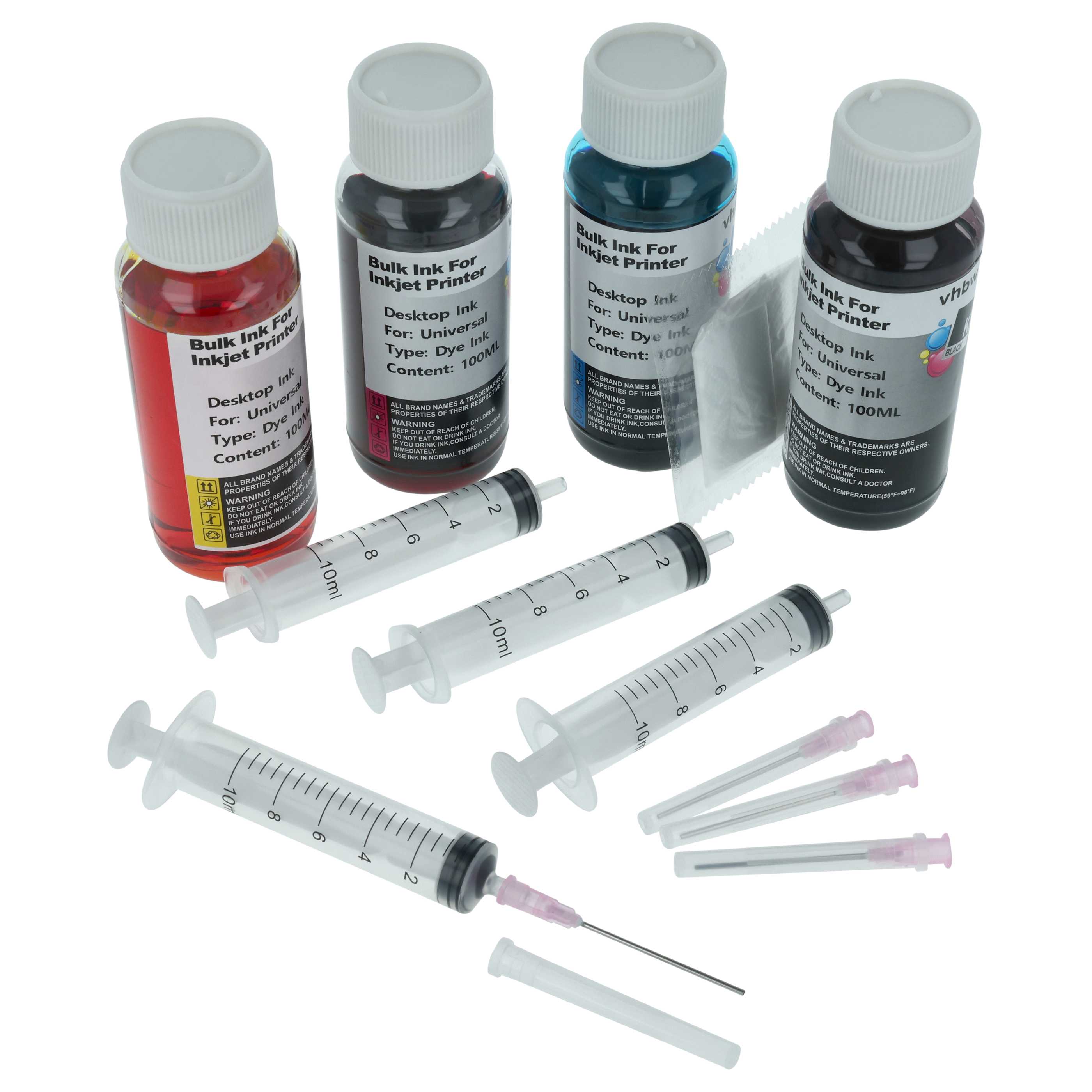 4x Refill Ink Multi-Coloured suitable for, Canon HP Dye Printer etc., 100 ml
