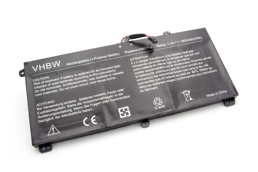Batterie remplace Lenovo 45N1742, 45N1740, 45N1741 pour ordinateur portable - 3900mAh 11,4V Li-polymère, noir