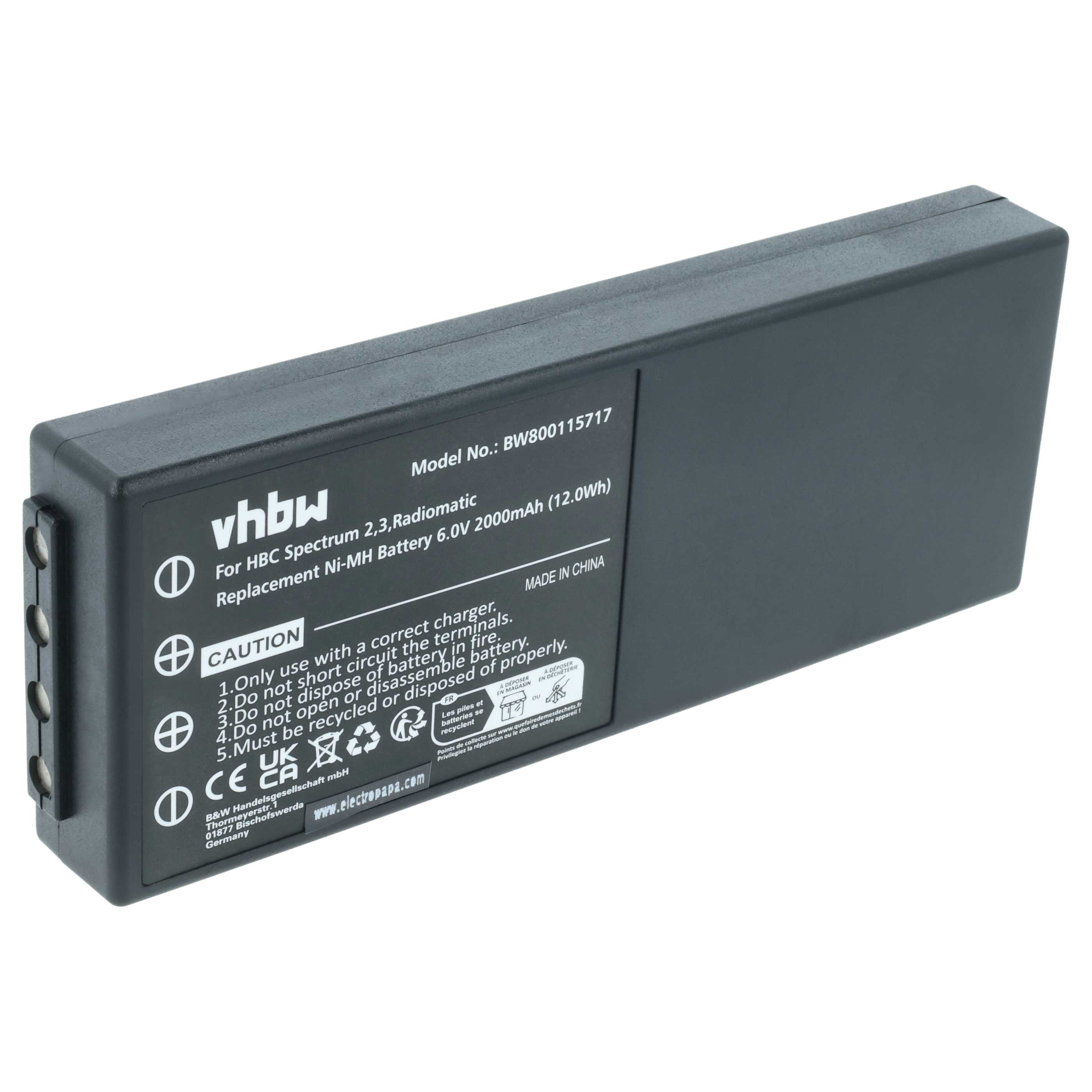 Batería reemplaza HBC 005-01-00466, BA210040 (FuB 10AA), BA213020, BA210 sistema control - 2000mAh 6V NiMH