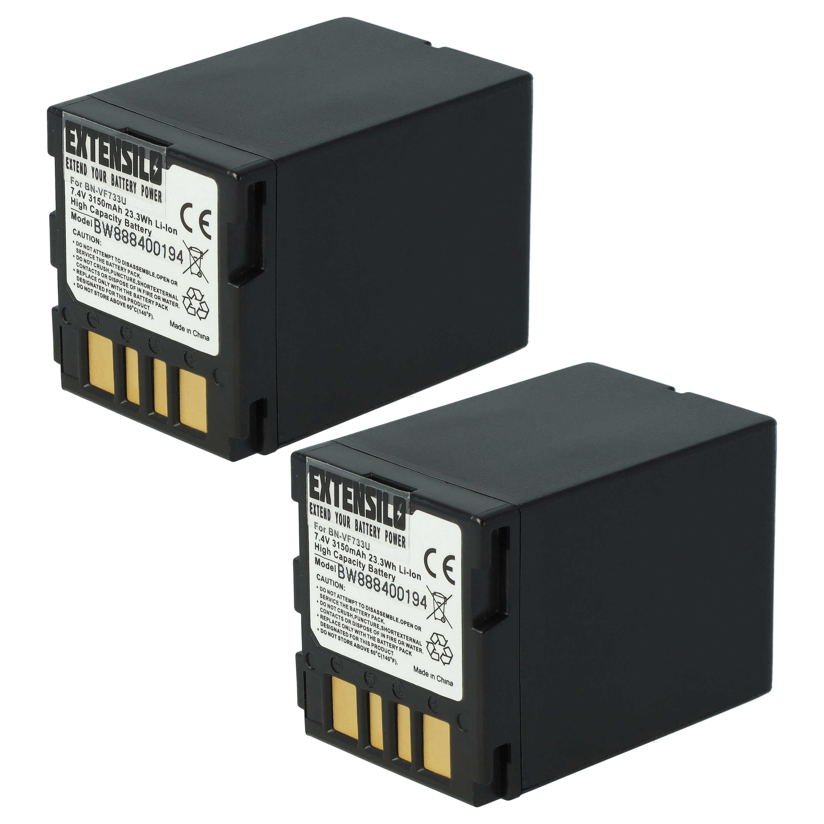 Batteries (2x pièces) remplace JVC BN-VF707, BN-VF707US, BN-VF707U pour appareil photo - 3150mAh 7,4V Li-ion