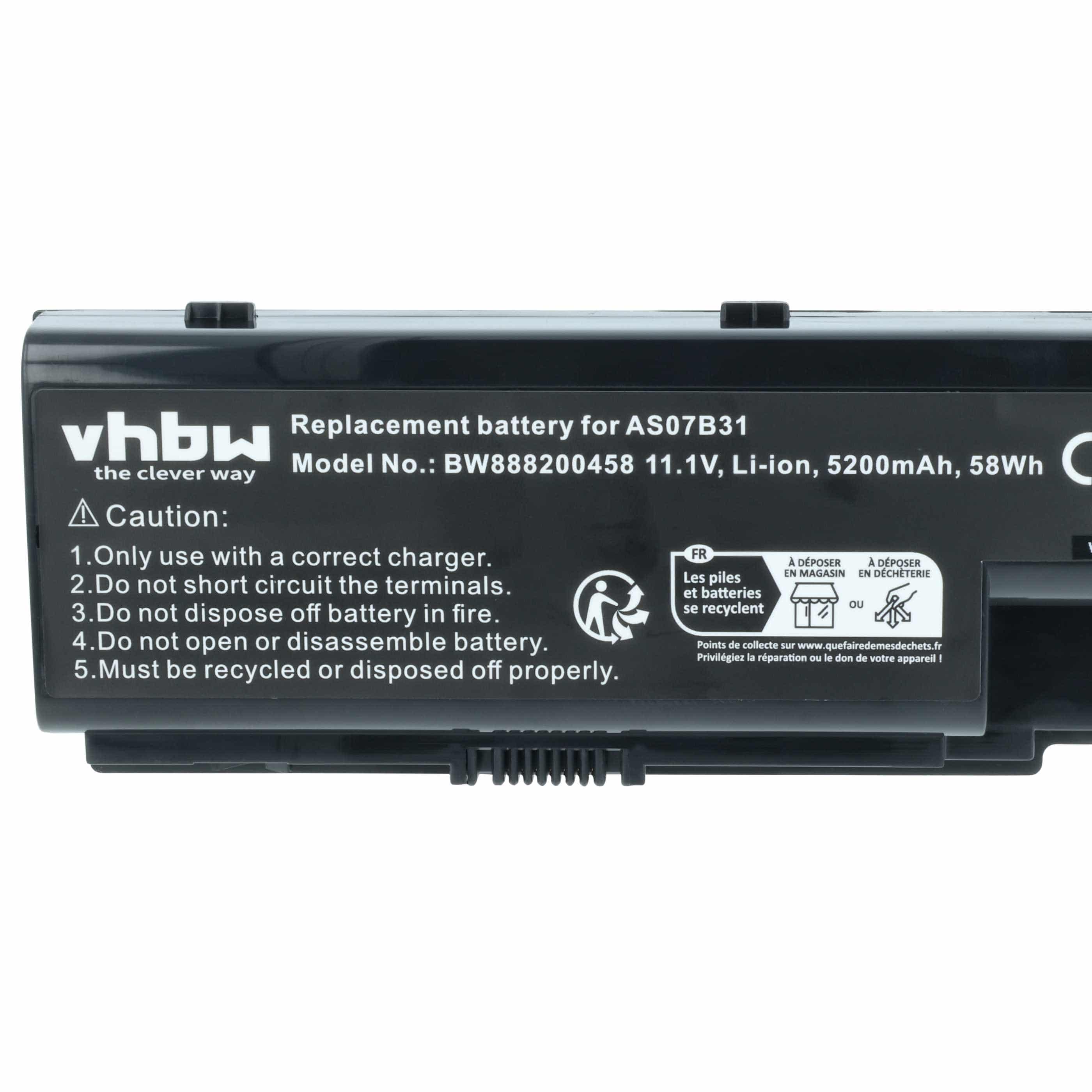 Akumulator do laptopa zamiennik Acer 01AS-2007B, AS07B32, AK.006BT.019 - 5200 mAh 11,1 V Li-Ion, czarny