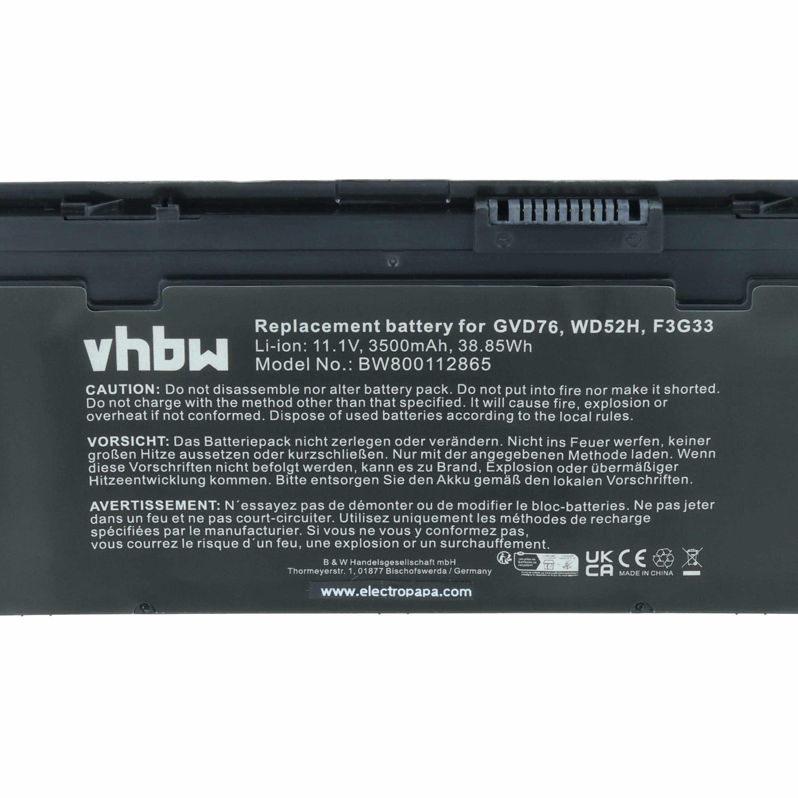 Akumulator do laptopa zamiennik Dell 0W57CV, 9C26T, 451-BBFW, GVD76, 451-BBFX - 3500 mAh 11,1 V Li-Ion, czarny