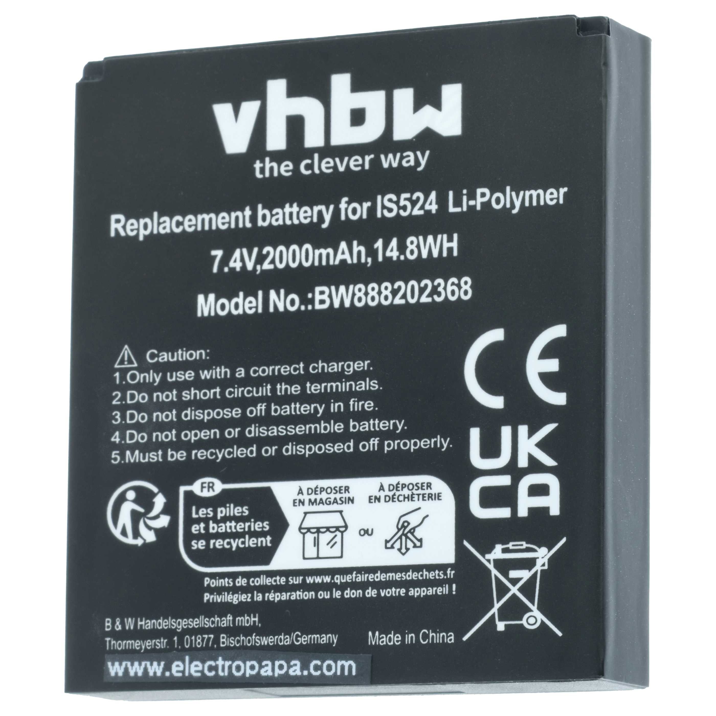 Batería reemplaza Pax IS524, IS133 para escáner código de barras (2000 mAh, 7,4 V, Li-Polímero)