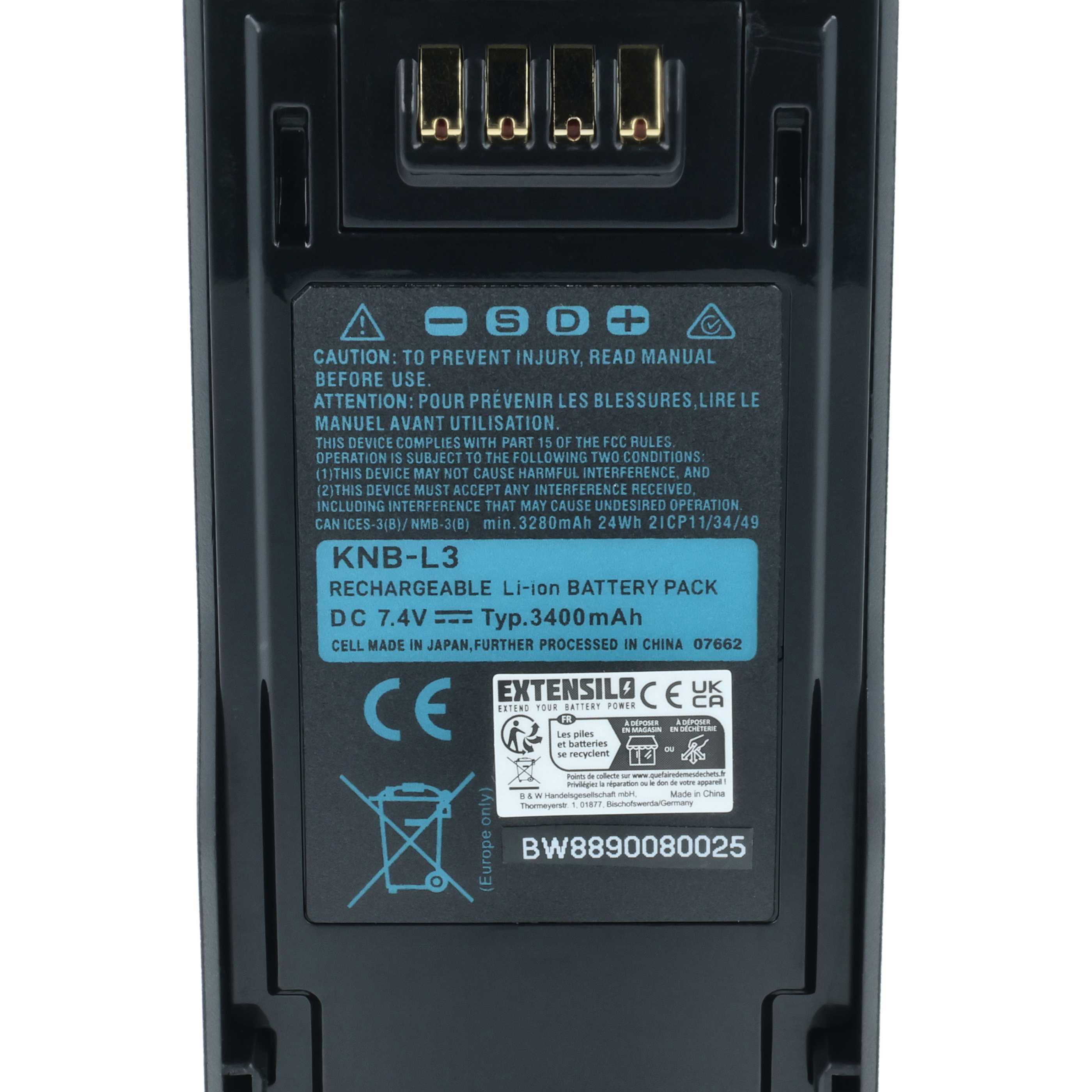 Radio 2x Battery replaces Kenwood KNB-L2M, KNB-L2, KNB-L1, KNB-LS5, KNB-L3M, KNB-L3 - 3400 mAh 7.4 V Li-Ion