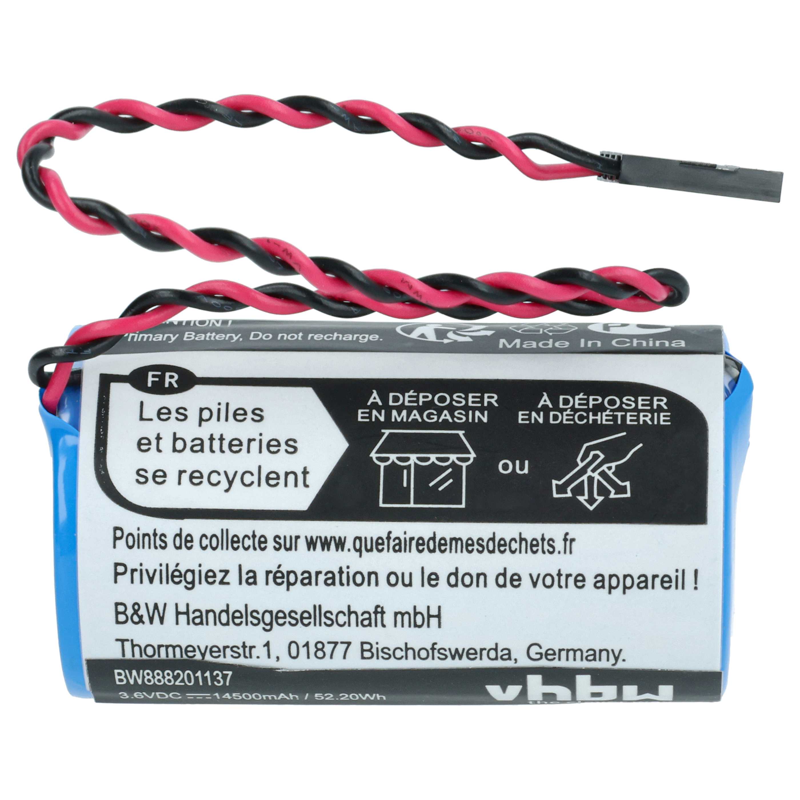 Laser 2x Battery replaces Cameron Nuflo 9A-100005111, MV-100005111, LS33600-CN1 - 14500 mAh 3.6 V Li-MnO2