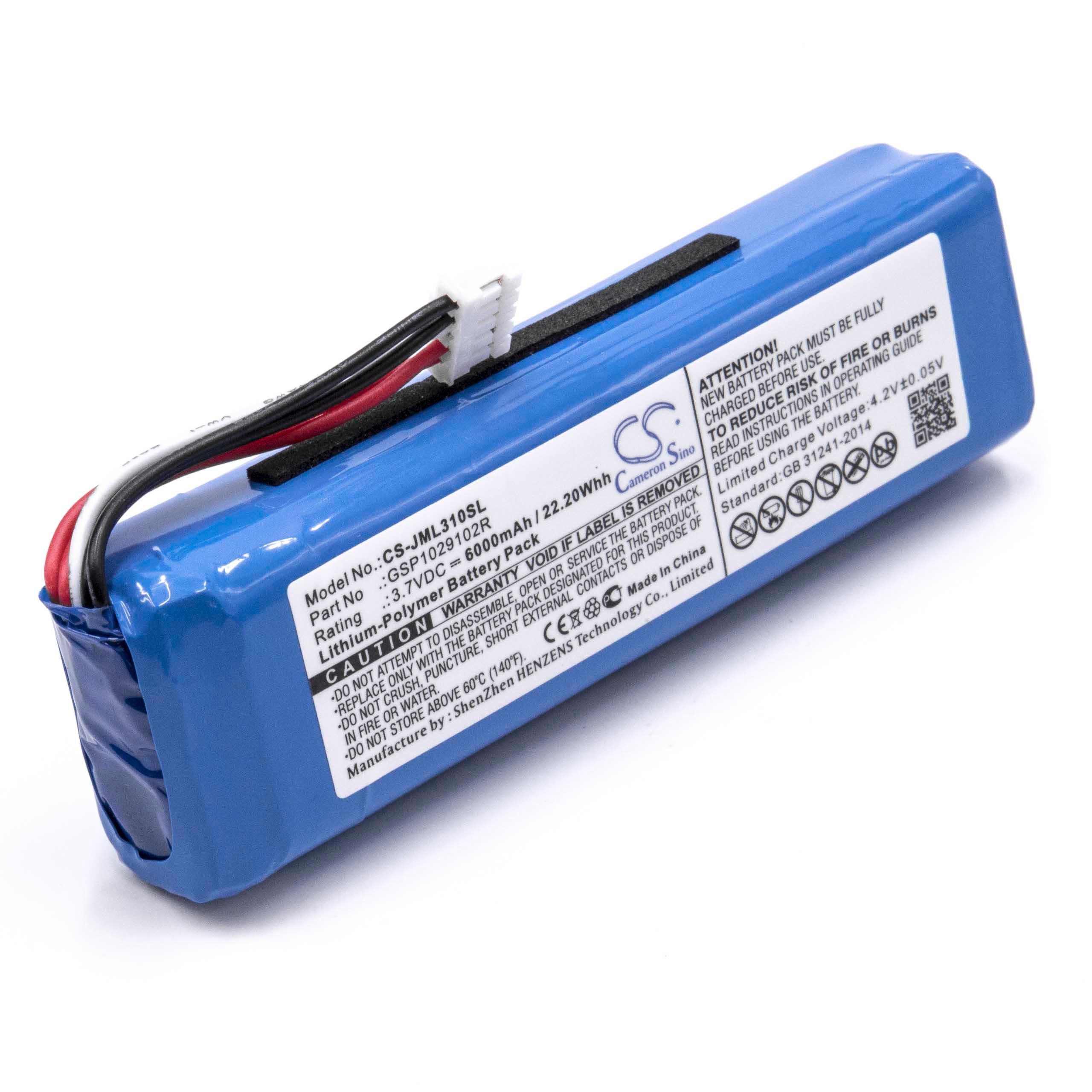  Battery replaces JBL GSP1029102R for JBLLoudspeaker - Li-polymer 6000 mAh