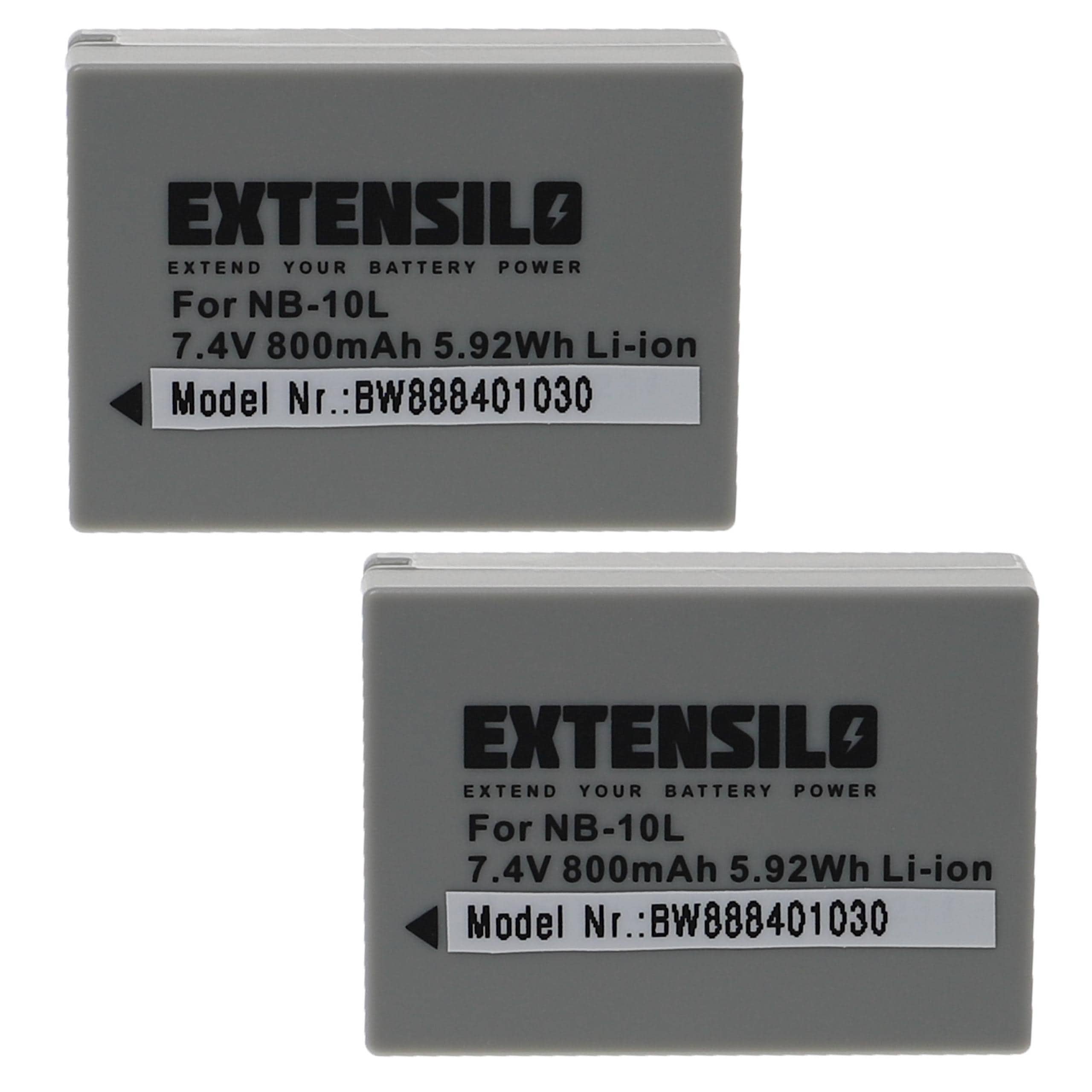 2x Battery replaces Canon NB-10L - 800mAh, 7.4V, Li-Ion