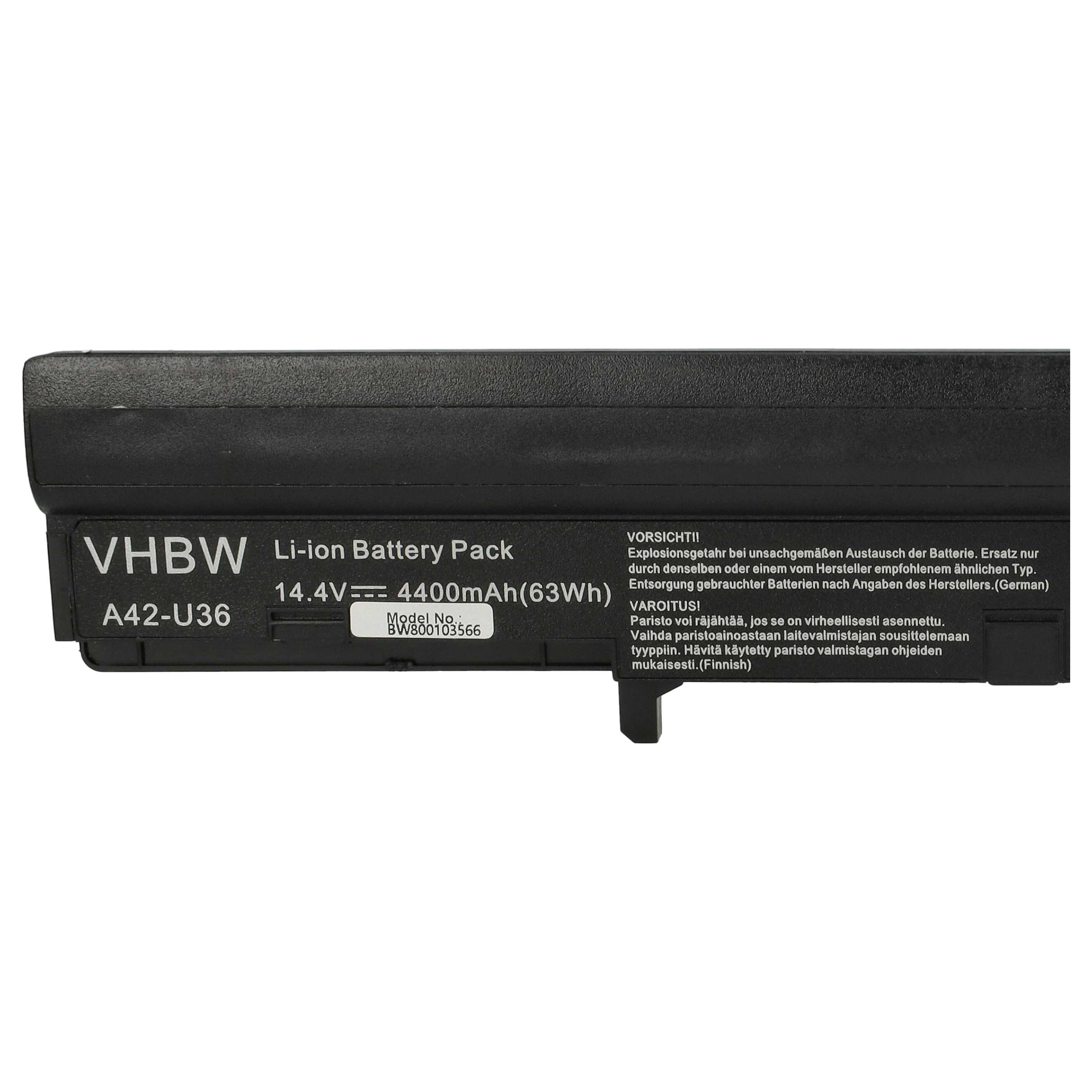 Akumulator do laptopa zamiennik Asus A41-U36, 4INR18/65-2, A42-U36, 4INR18/65 - 4400 mAh 14,8 V Li-Ion, czarny