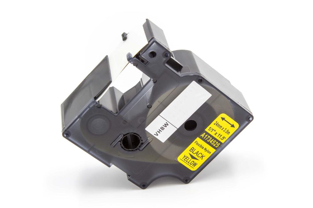 Cassetta nastro sostituisce Dymo 1734525 per etichettatrice Tyco 24mm nero su giallo, nylon