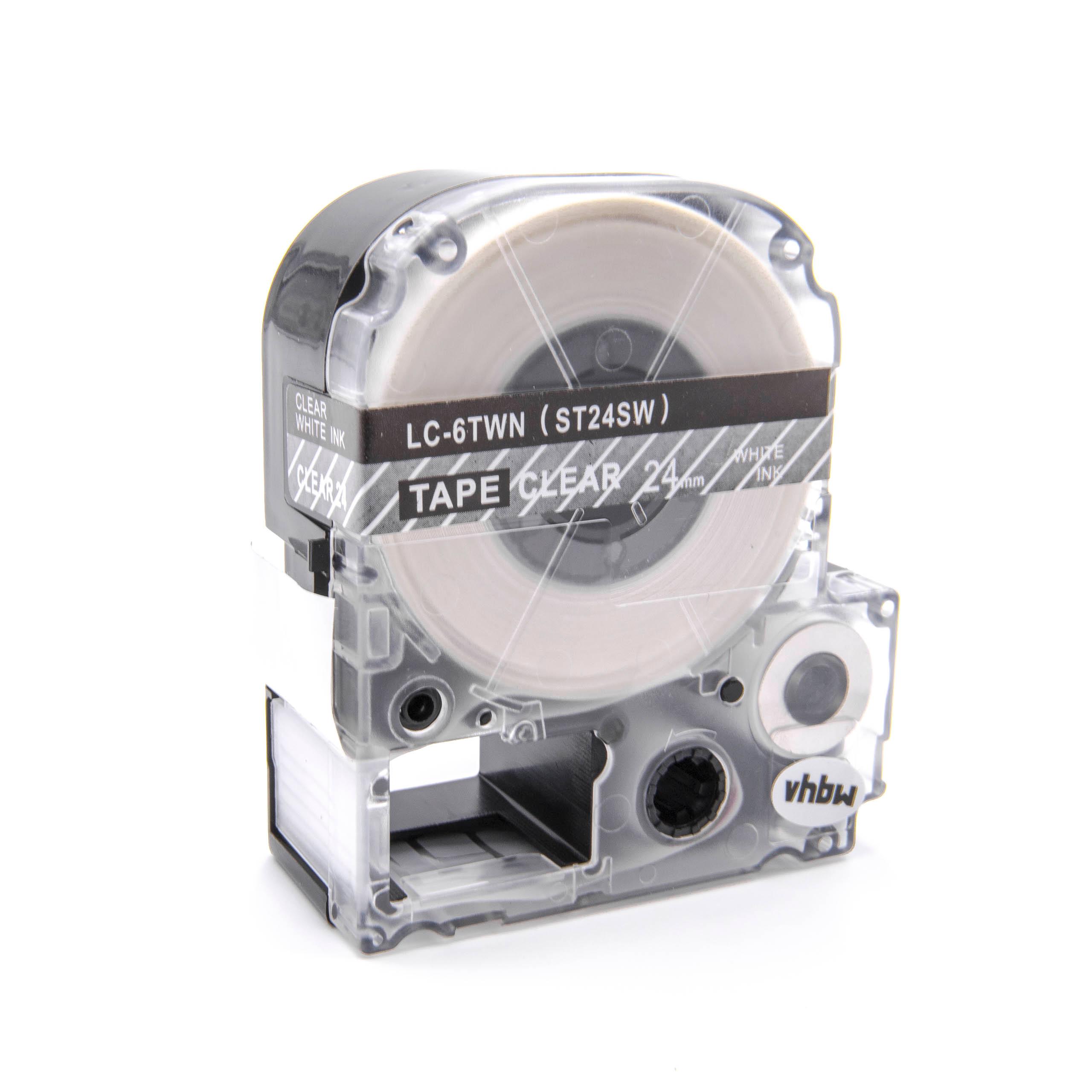 Cassette à ruban remplace Epson LC-6TWN - 24mm lettrage Blanc ruban Transparent